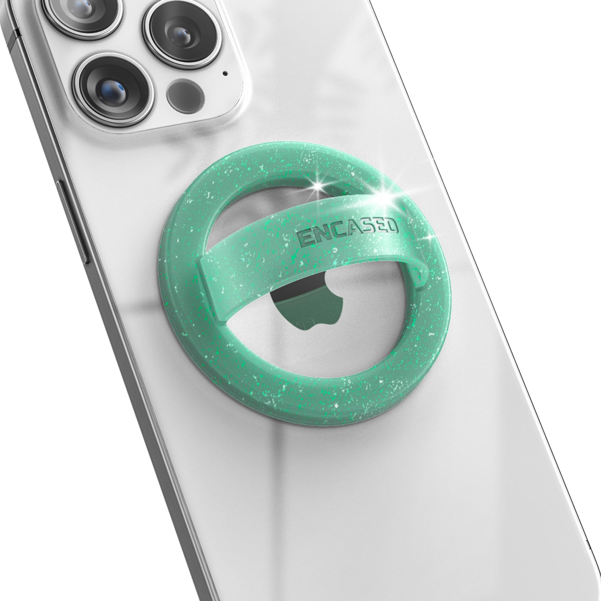 Encased Magnetic Phone Grip Holder (Compatible With Magsafe) Thin Silicone Finger Loop Ring For Iphone (Mint Glitter)