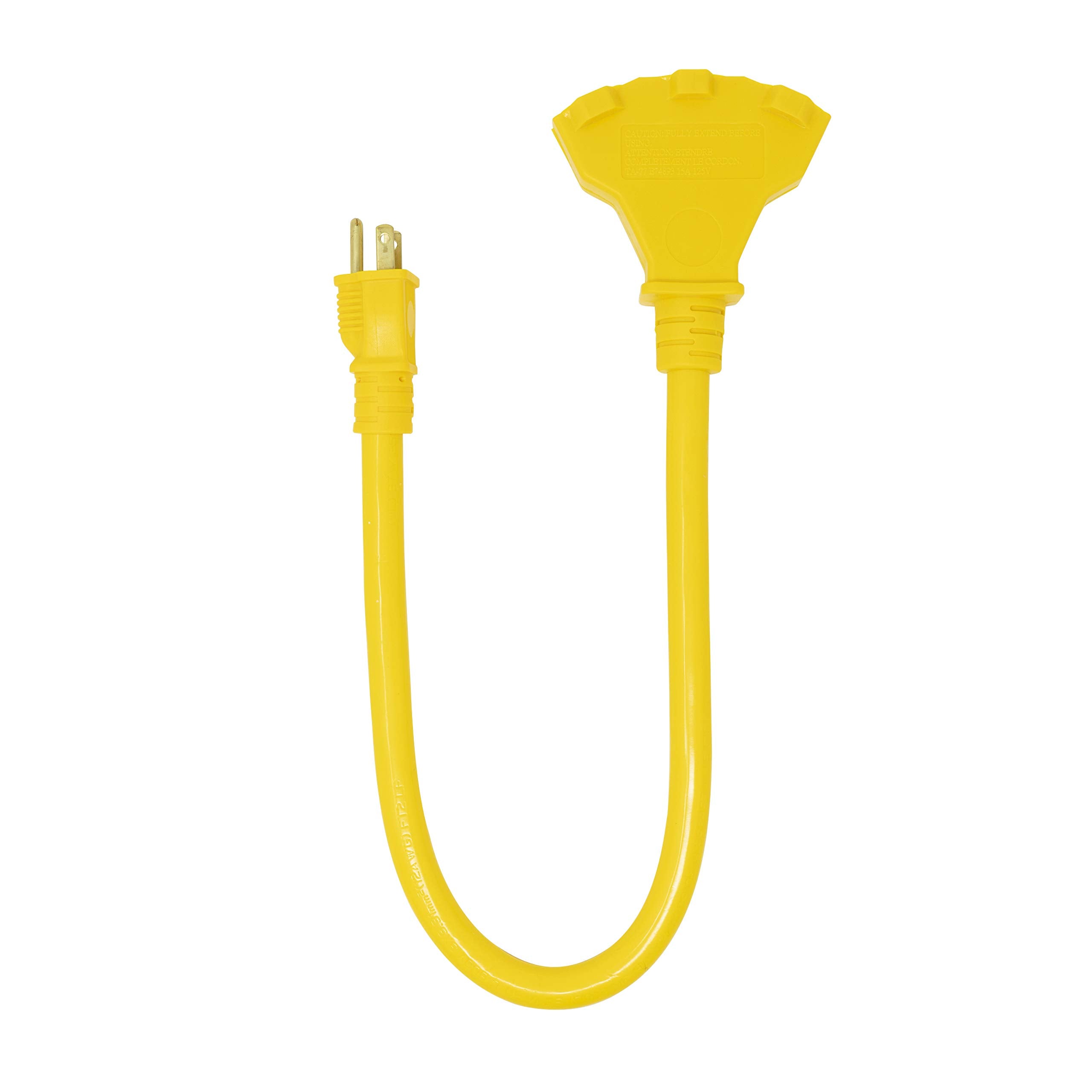 Coleman Cable 04112 12/3 Tri Source Adapter Extension Cord, 2 Foot, Yellow