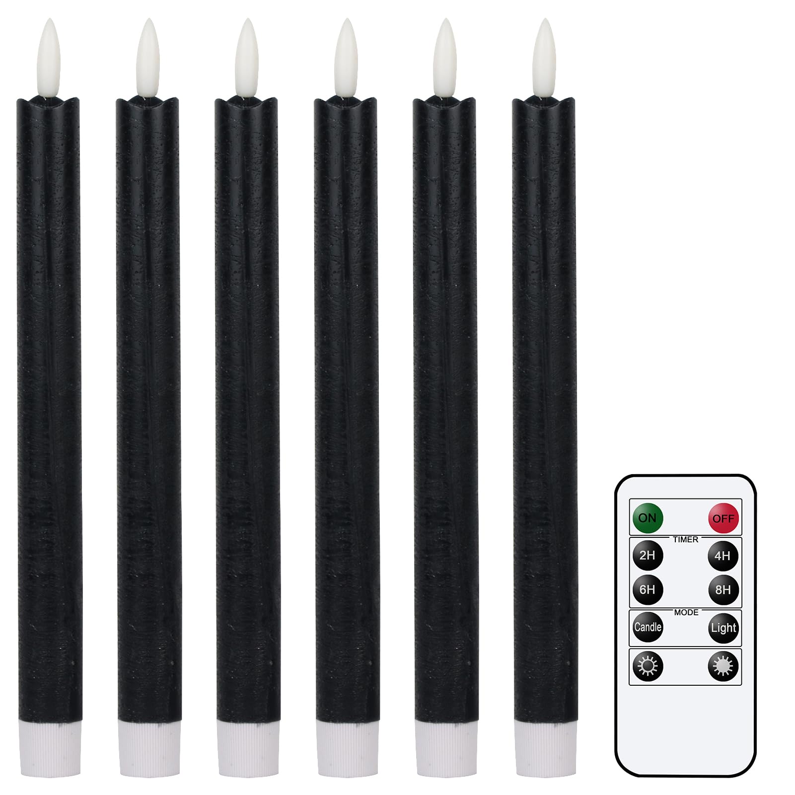 Genswin Flameless Black Taper Candles Flickering With 10 Key Remote, Battery Operated Led Warm 3D Wick Light Window Candles Real