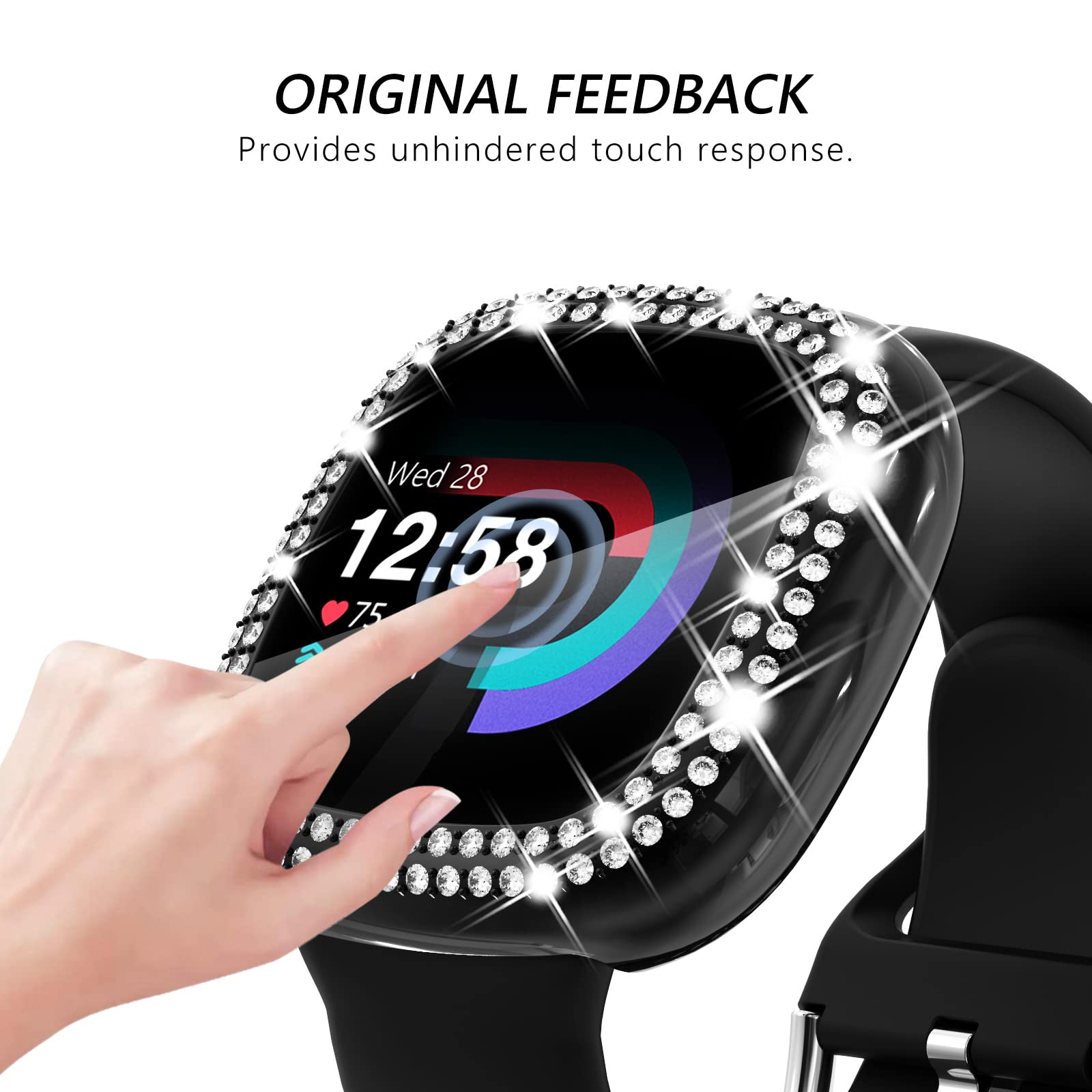 Fullife 3-Pack Tpu Bumper For Fitbit Versa 4 Screen Protector, Crystal Diamond Bling Case Hd Full Protective Cover For Men Women