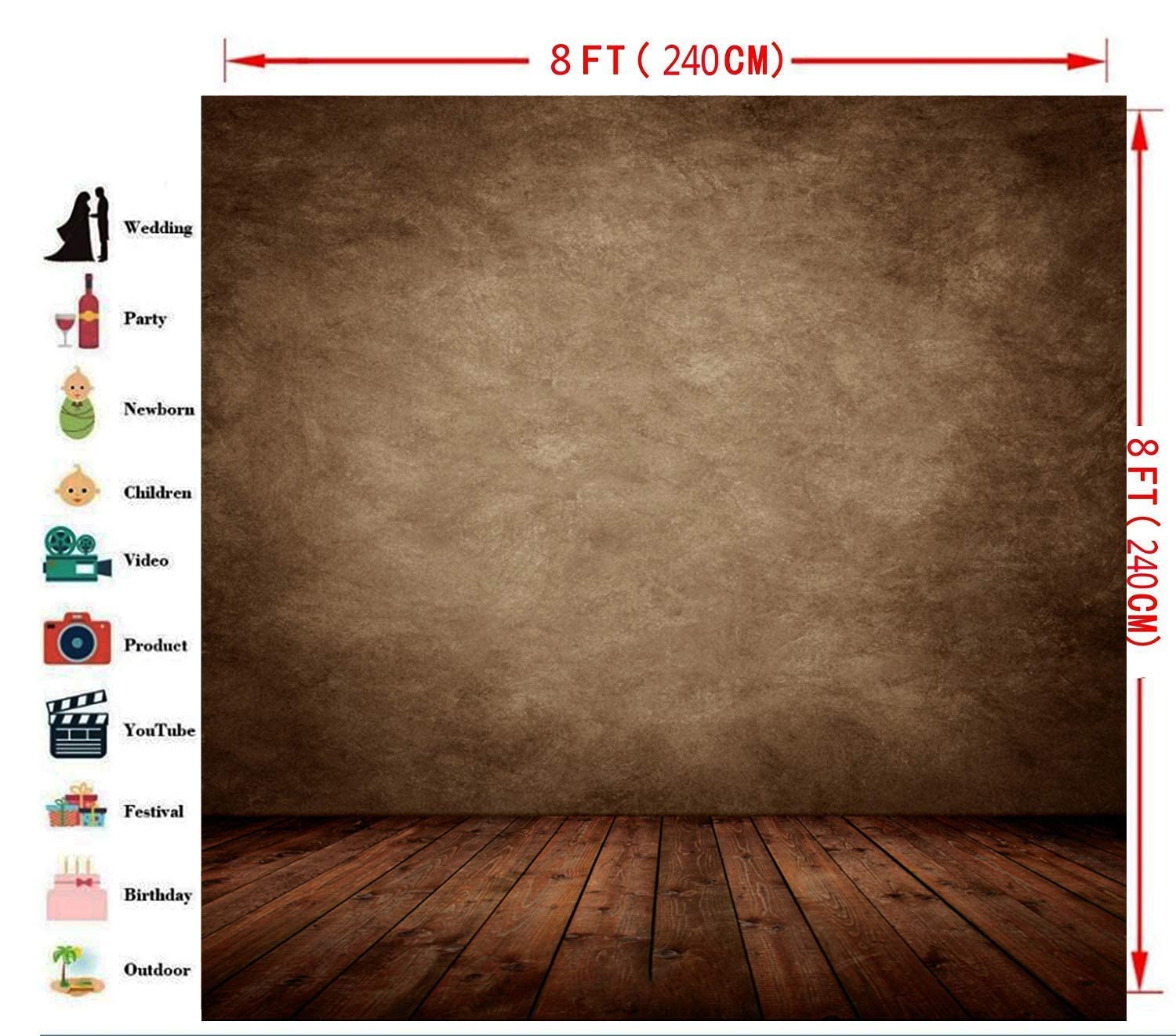 WOLADA Brown Vinyl Backdrop for Newborn Photography, 8x8FT, Model 10702, Vintage Abstract Photo Studio Prop