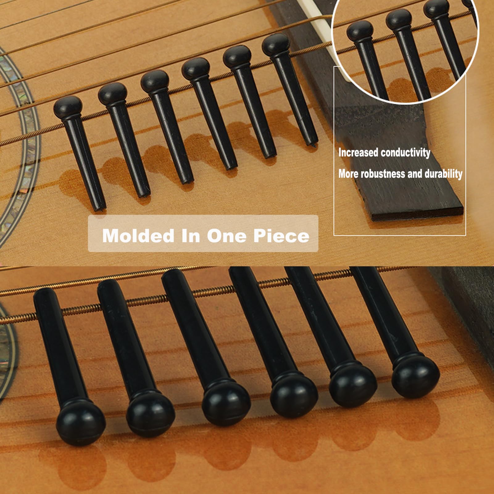 Jinlop Acoustic Guitar Bridge Pins & Guitar Pegs With Bridge Pin Puller Remover Guitar Pegs Parts Replacement Tool Black