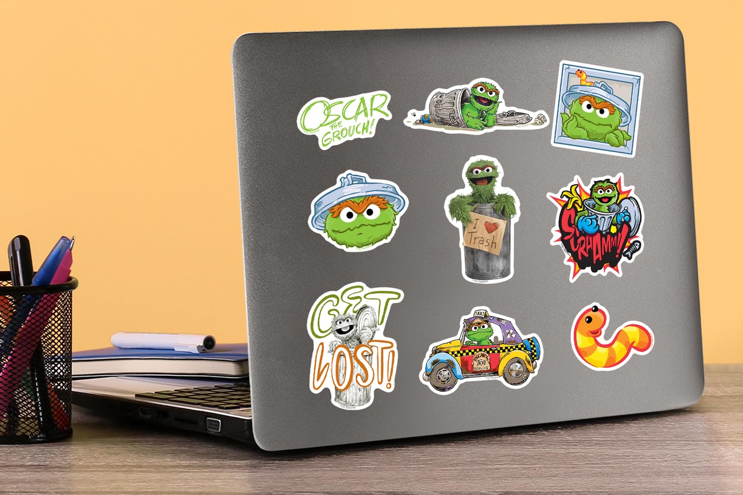 GRAPHICS & MORE Sesame Street Oscar The Grouch Vinyl Stickers - 50ct Large Variety Pack for Laptop, Water Bottle, Scrapbooking, Indoor/Outdoor