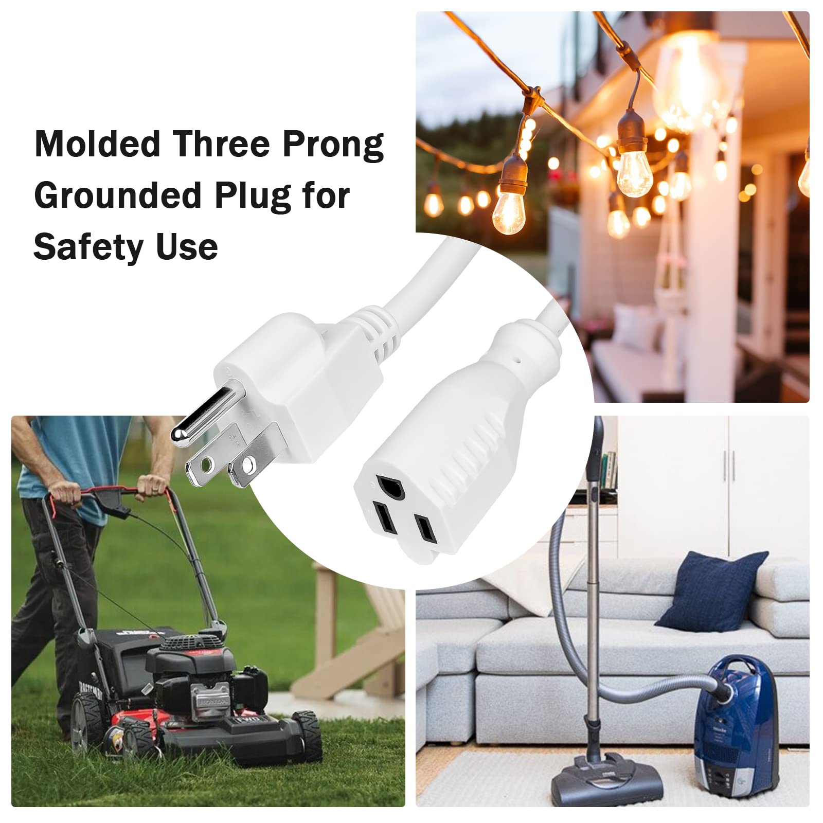 White Outdoor Extension Cord 15 Ft Waterproof