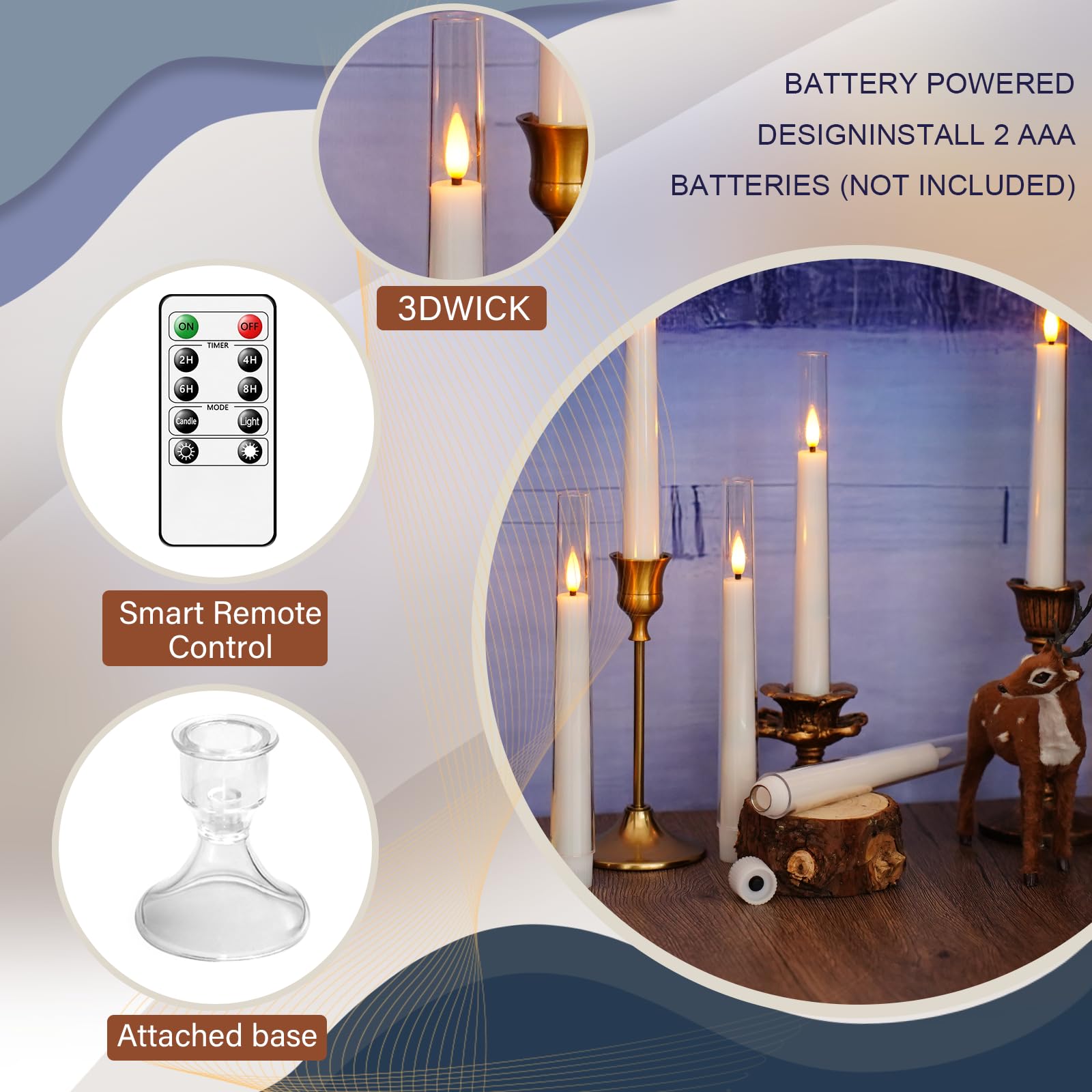 Sasigeiaa Flameless Taper Candles,With Remote And Timer Flickering Flameless Candles,6 Pack Led Candles,With Base Battery Operat