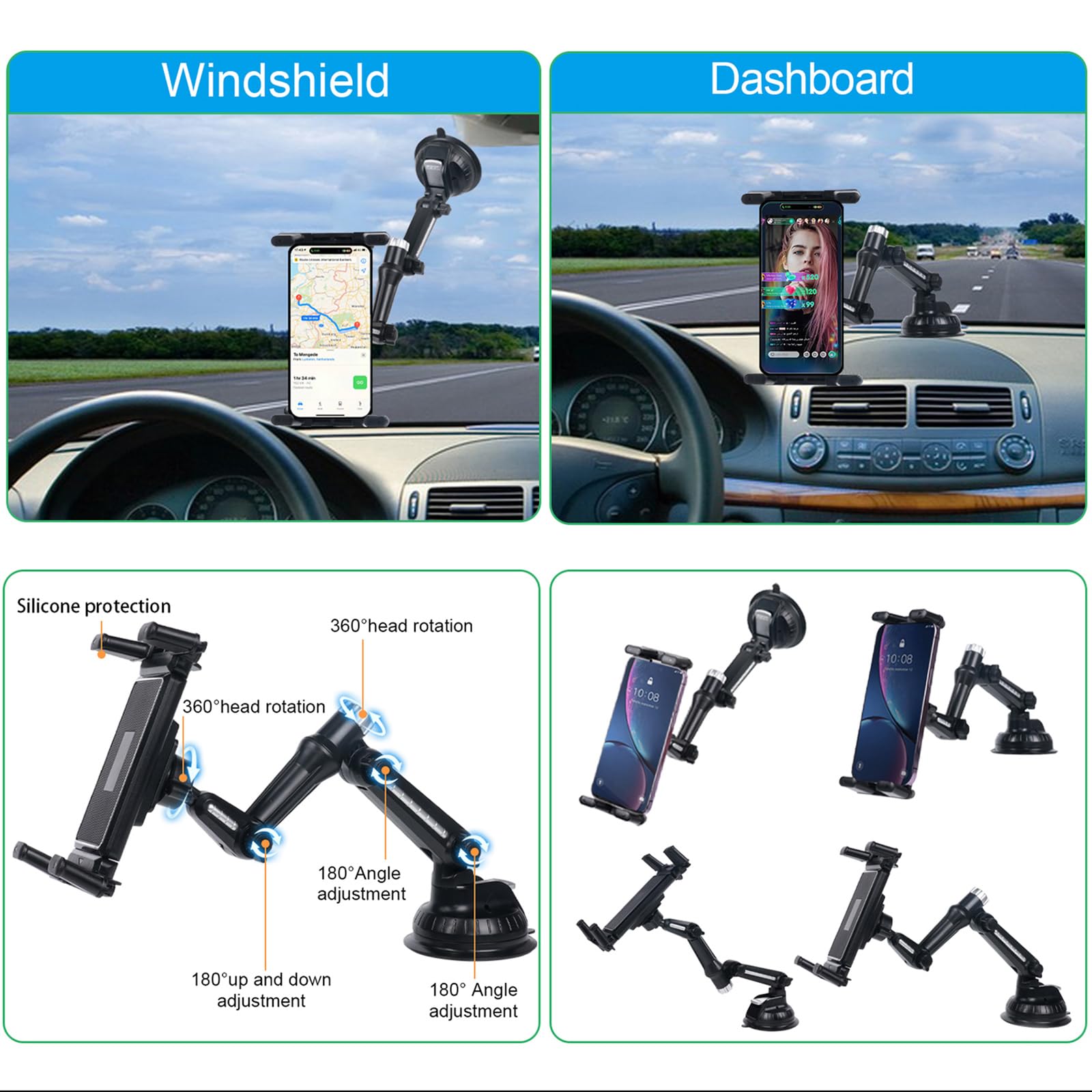 Kelofam 5 In 1 Car Phone Holder, Car Dashboard Windshield Phone Mount, Suitable For Iphone15 14 Iphone13 Promax, Samsung Z Fold