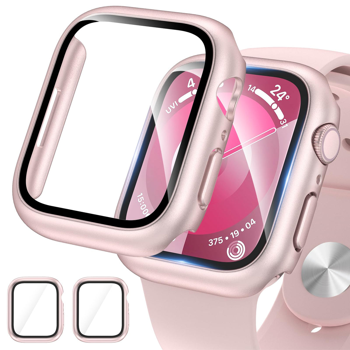 Ewuonu 2 Pack Hard Case For Apple Watch Series 9 Series 8/7 41Mm Screen Protector, Tempered Glass Bumper Anti-Scratch Hd Ultra-T
