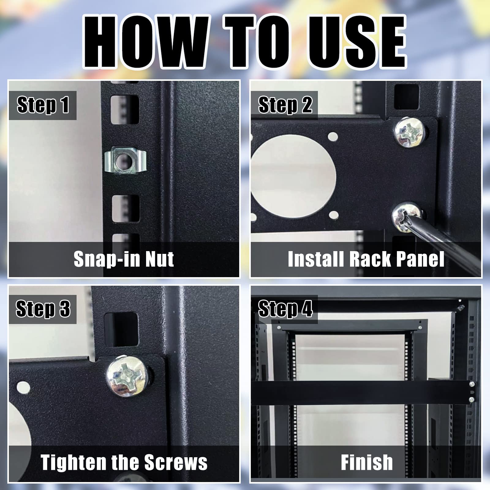 4 Packs 1U Rack Cable Management Sleeves Horizontal Rack Mount Cable Management 12 Slot Cable Management Clips Cable Rack With P