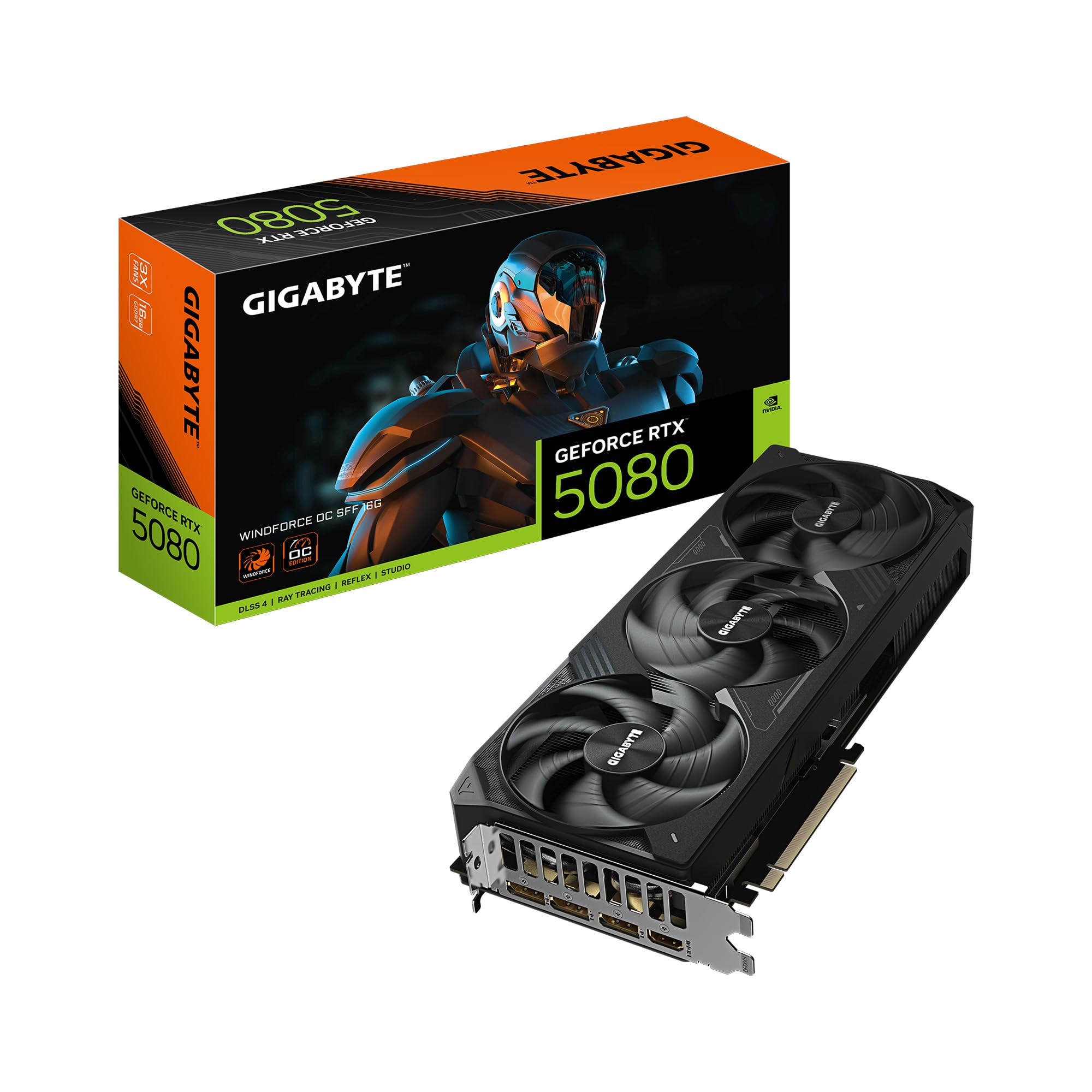 GIGABYTE GeForce RTX 5080 WINDFORCE OC SFF 16G Graphics Card, WINDFORCE Cooling System, 16GB 256-bit GDDR7, GV-N5080WF3OC-16GD V