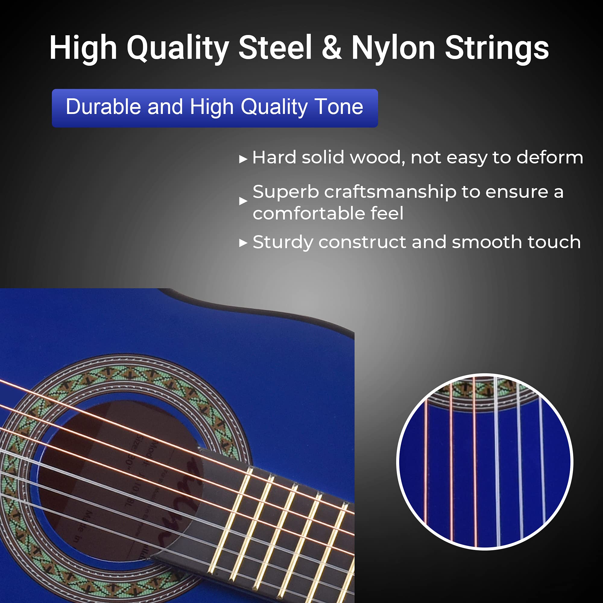 Adm Beginner Acoustic Classical Guitar 30 Inch Nylon Strings Wooden Guitar Bundle Kit For Kid Boy Girl Student Youth Guitarra On