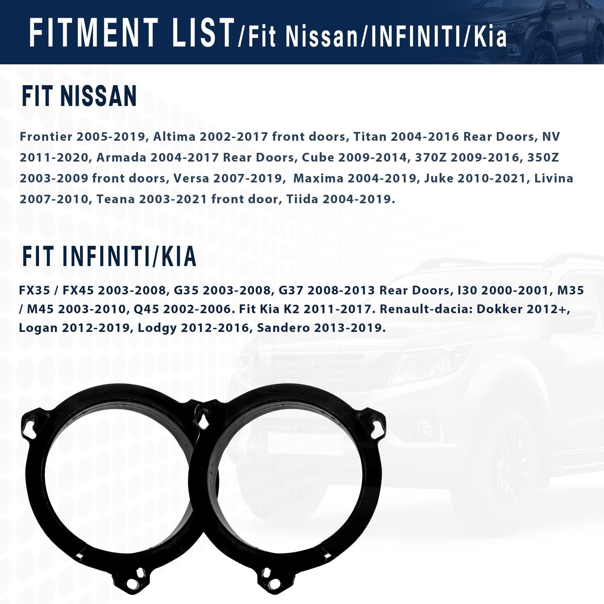 Nuith 6.5 Inch Door Speaker Adapter Bracket For Nissan Altima Frontier Nv Titan 2002 2019, Infiniti Fx35 G35 G37 Q45 2002 2013 M