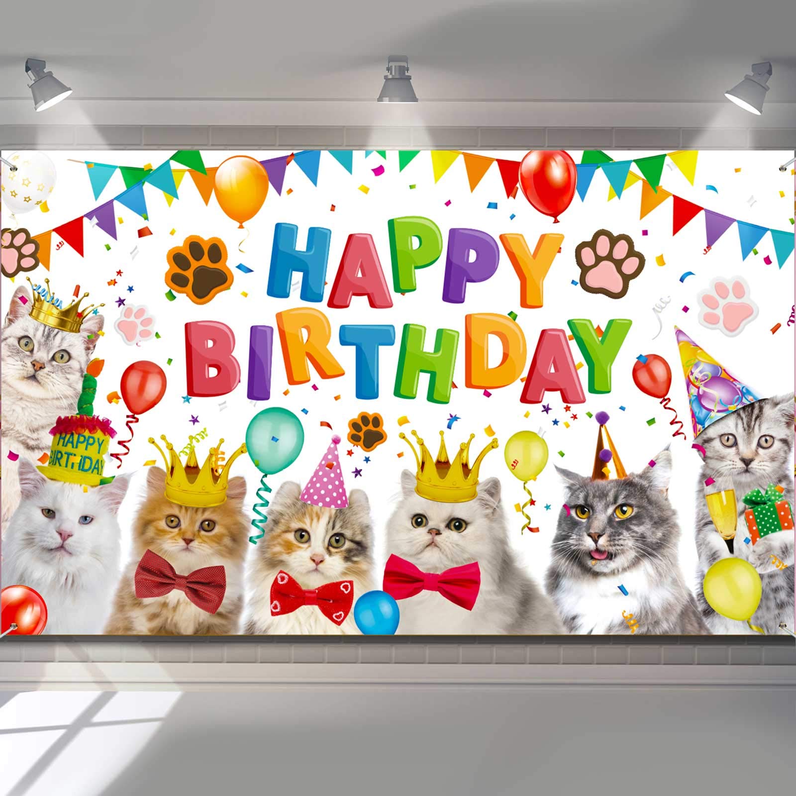 Tatuo Cat Birthday Decorations Happy Birthday Backdrop Kitten Cat Theme Party Photo Backdrop Photography Background Pet Paw Birt
