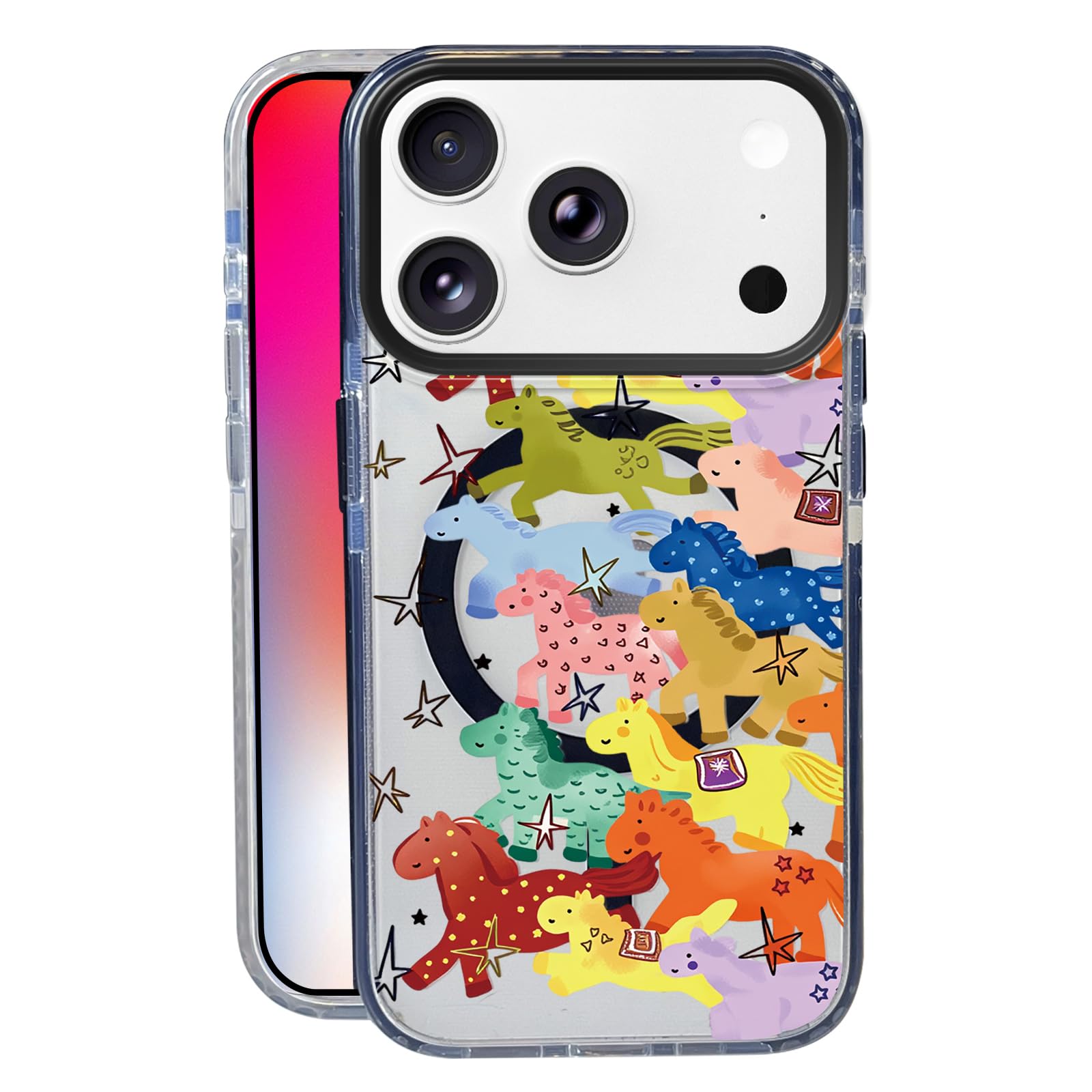 Nimeey Colorful Horse for iPhone 17 Pro Case,MagSafe Compatible,Matte Soft Slim Shockproof Cover,Anti-Fingerprint,Anti-Yellowing