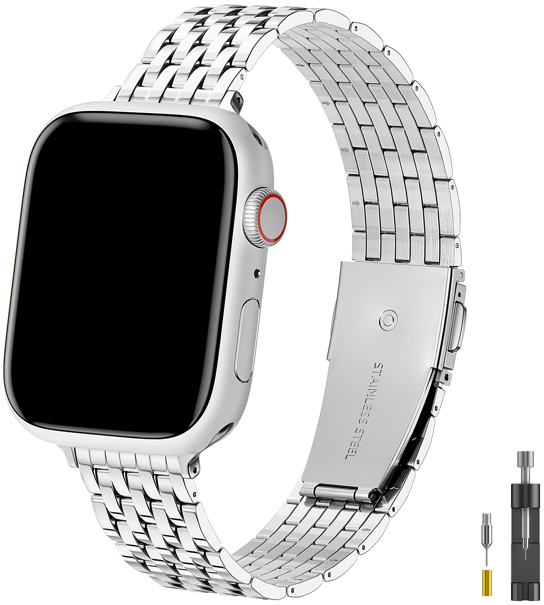 Tisimo For Apple Watch Band 41Mm 40Mm 38Mm 45Mm 44Mm 42Mm Series 9 8 7 6 5 4 3 2 1 Se Se2 Women And Men,Stainless Steel Metal Wa