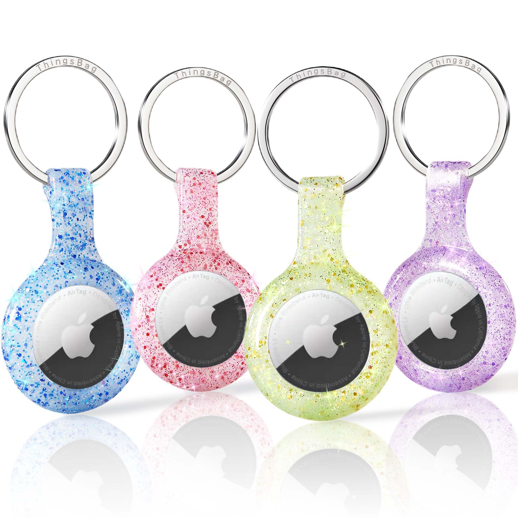 Thingsbag Apple Airtags 4 Pack Case Keychain Silicone Apple Air Tags Holder Item Finders Accessories Comes With Metal Snap Airtags Keyring Case 4 Pack