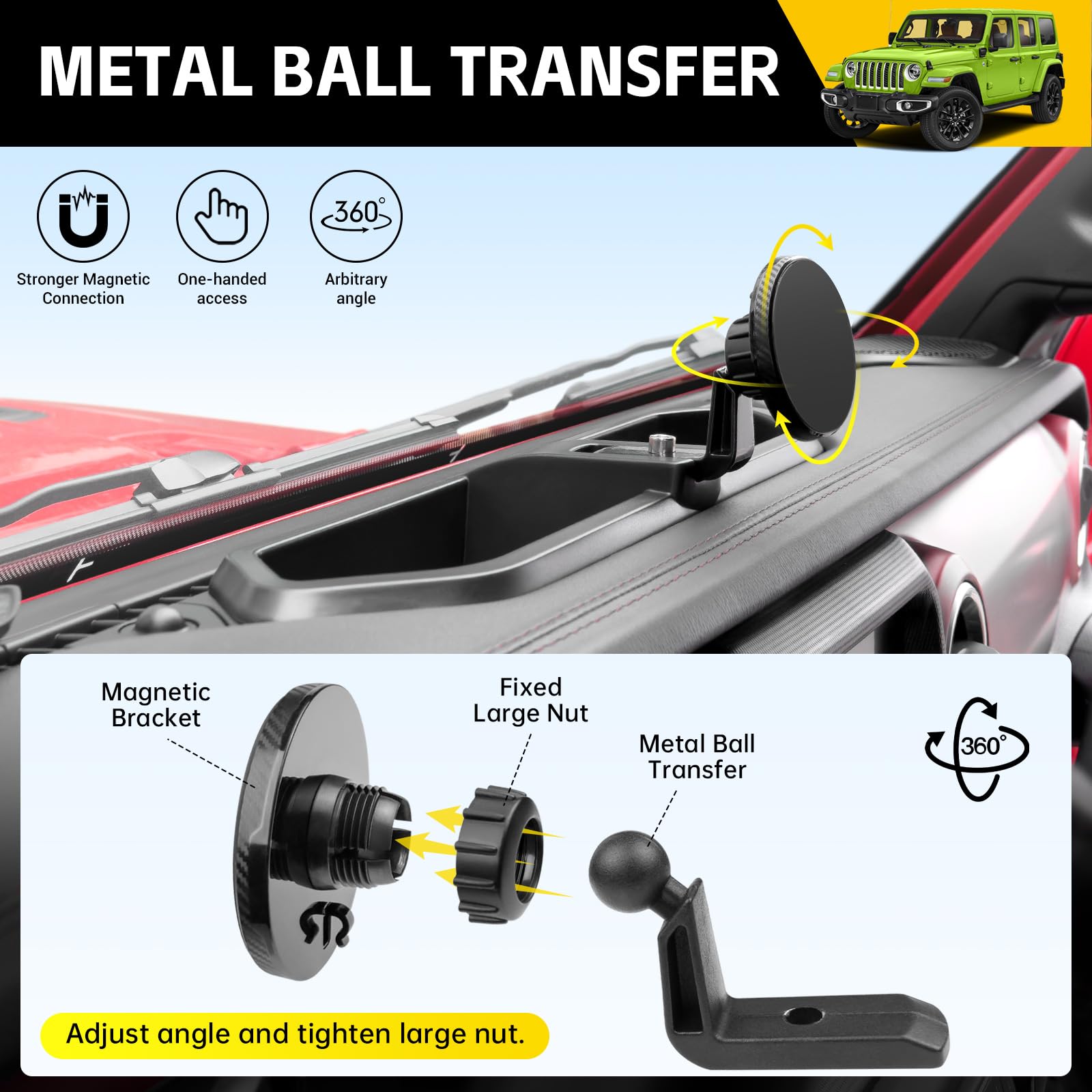 Jtyzsm Magnetic Phone Mount For 2018-2023 Jeep Wrangler Jl Jlu/2020-2023 Gladiator Jt Multi-Mount Car Phone Holder Dash Tray Sys