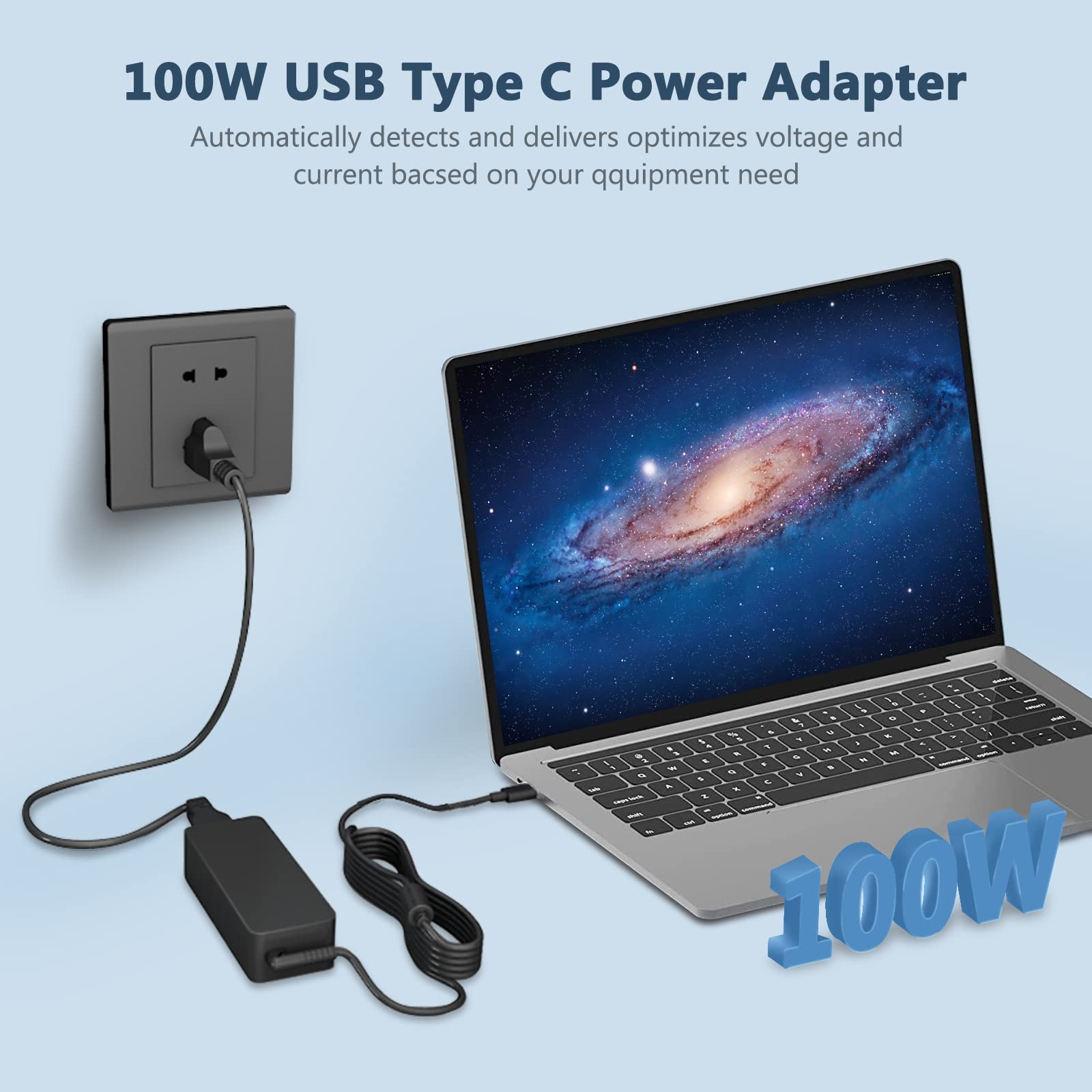 100W Universal Usb C Power Adapter Fast Charger,Compatible With Mac Book Pro/Air 16, 15, 14, 13 Inch,Mac Book Air 13 Inch 2021 2020 2019 2018,Ipad Pro,Hp, Dell, Lenovo,Asus And All Usb C Device