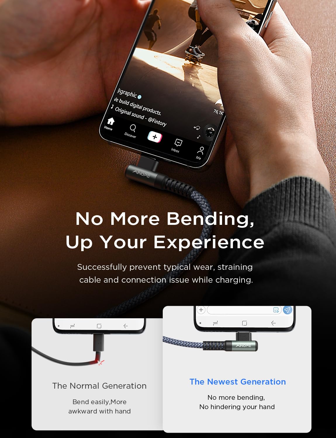 Ainope 100W Usb C To Usb C Charger Cable 1.5Ft, Usbc To Usbc Fast Charging Cable Right Angle Usb C Cable Compatible With Macbook