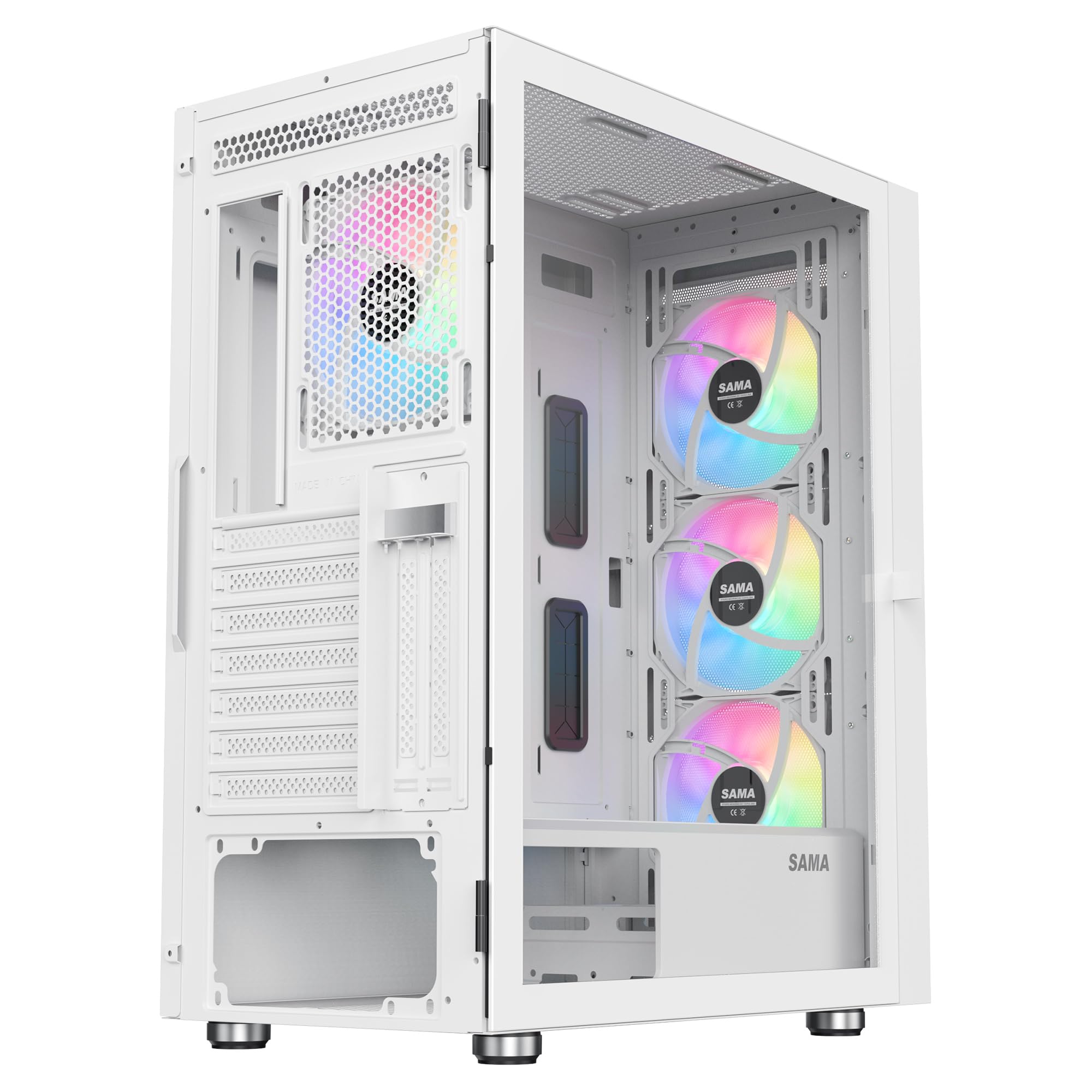 Sama 3509 Atx Mid Tower Computer Case Steel Mesh Front Tempered Glass With Open Door 4 Argb Fans Pre Install Usb3.0X2 360Mm Aio