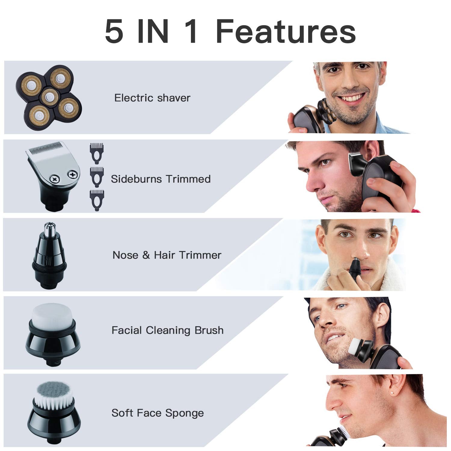 Electric Razor For Men Head Shaver For Bald Men Grooming Kit 5 In 1 Wet Dry Rotary Shavers Nose Hair Beard Trimmer Clippers Faci