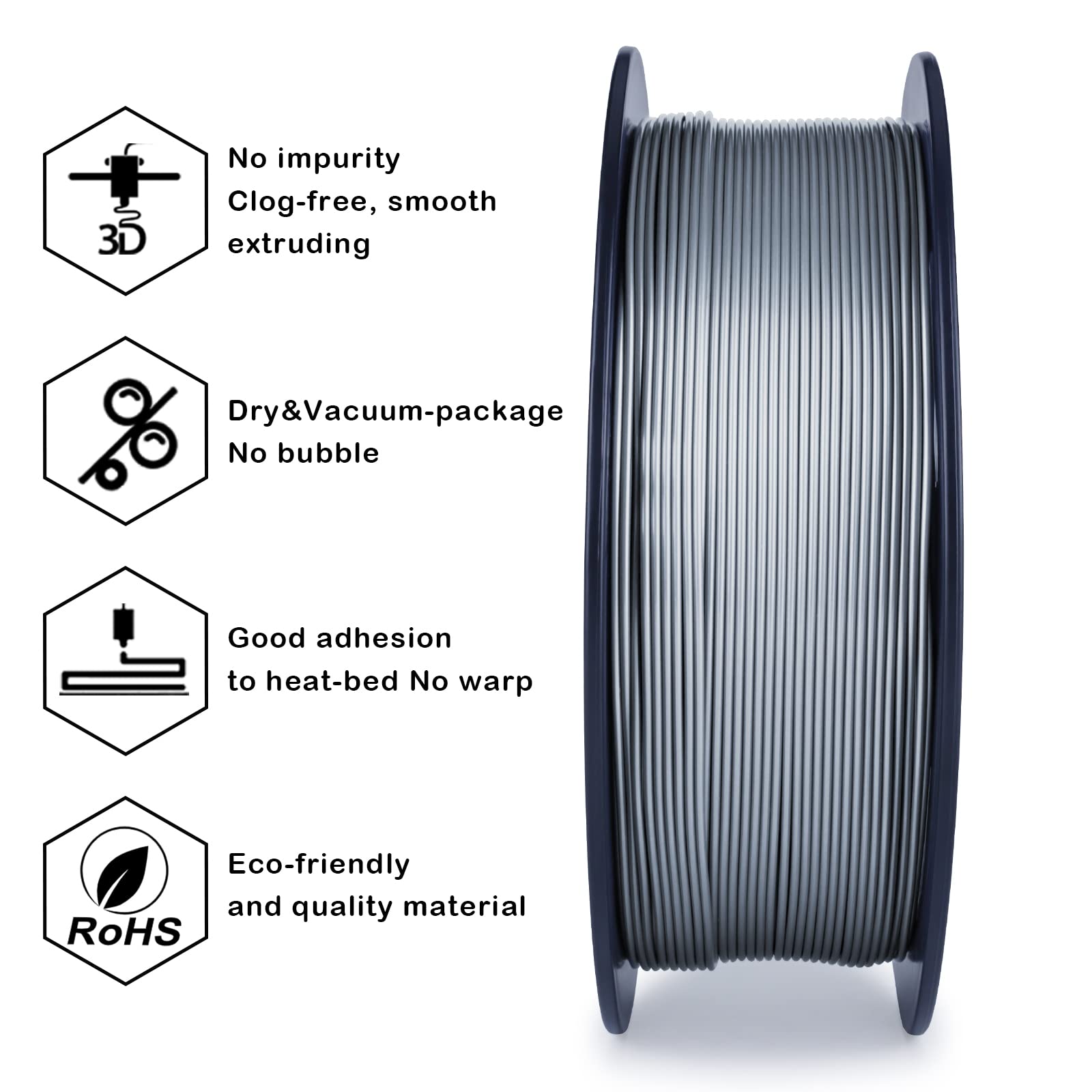 Ziro Pla Metal Filament 1.75Mm,3D Printer Filament Pla Pro Metal Silver 1.75 1Kg(2.2Lbs), Dimensional Accuracy +/  0.03Mm,Silver