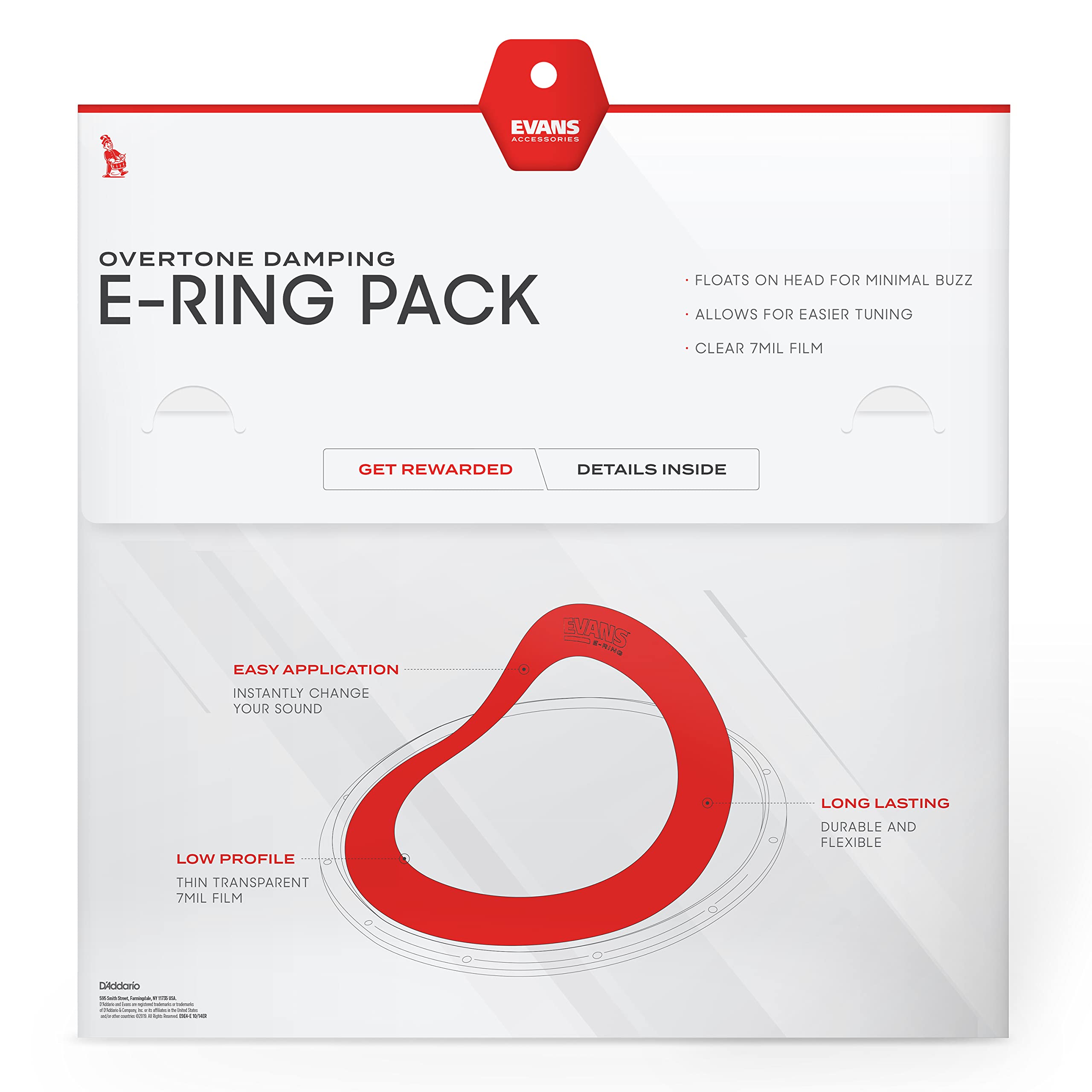 Evans 1 Inch E Ring 10 Pack, 10 Inch