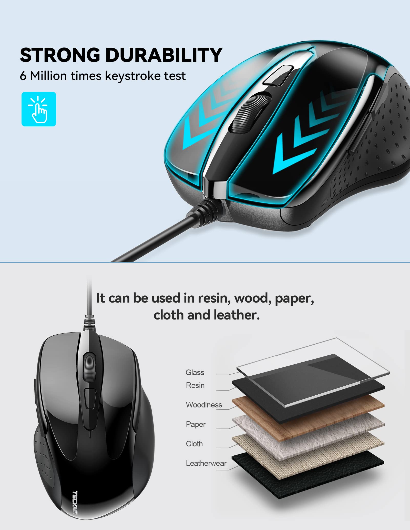 Tecknet Usb Wired Mouse, 6 Button Corded Mouse With 4 Adjustable Dpi, Optical Computer Mouse With Ergonomic Design And 5Ft Cord For Laptop, Chromebook, Pc, Desktop, Mac, Notebook Black