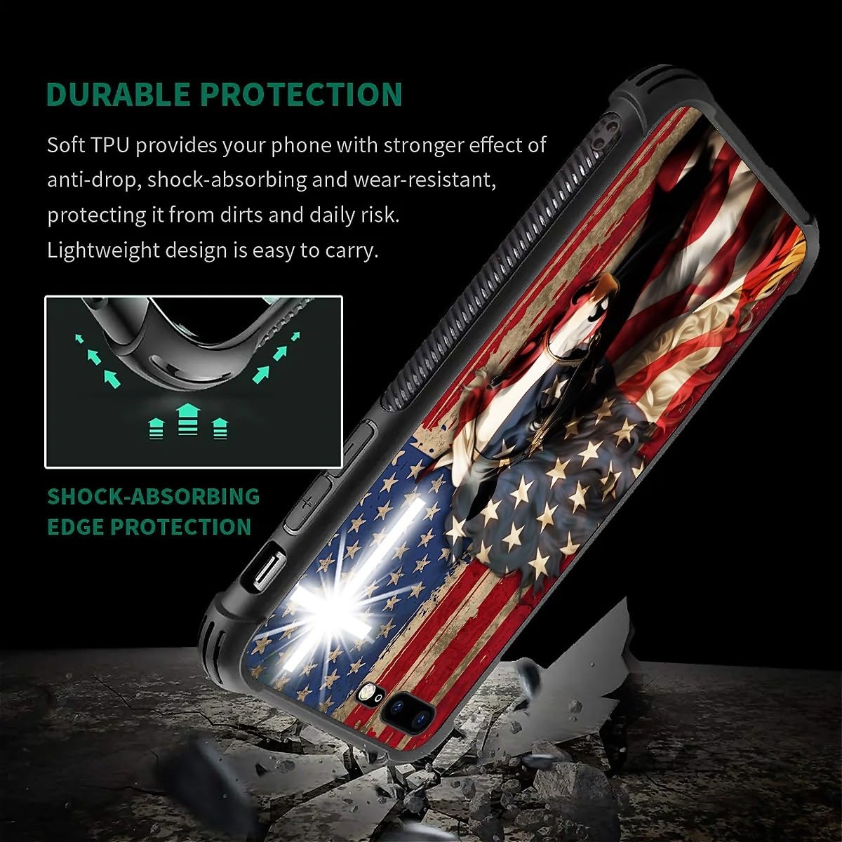 Fkbrcl4U Case For Iphone 7 Plus/8 Plus, Red American Flag Horse Cross Pattern, Soft Silicone Hard Acrylic For Shock Protection