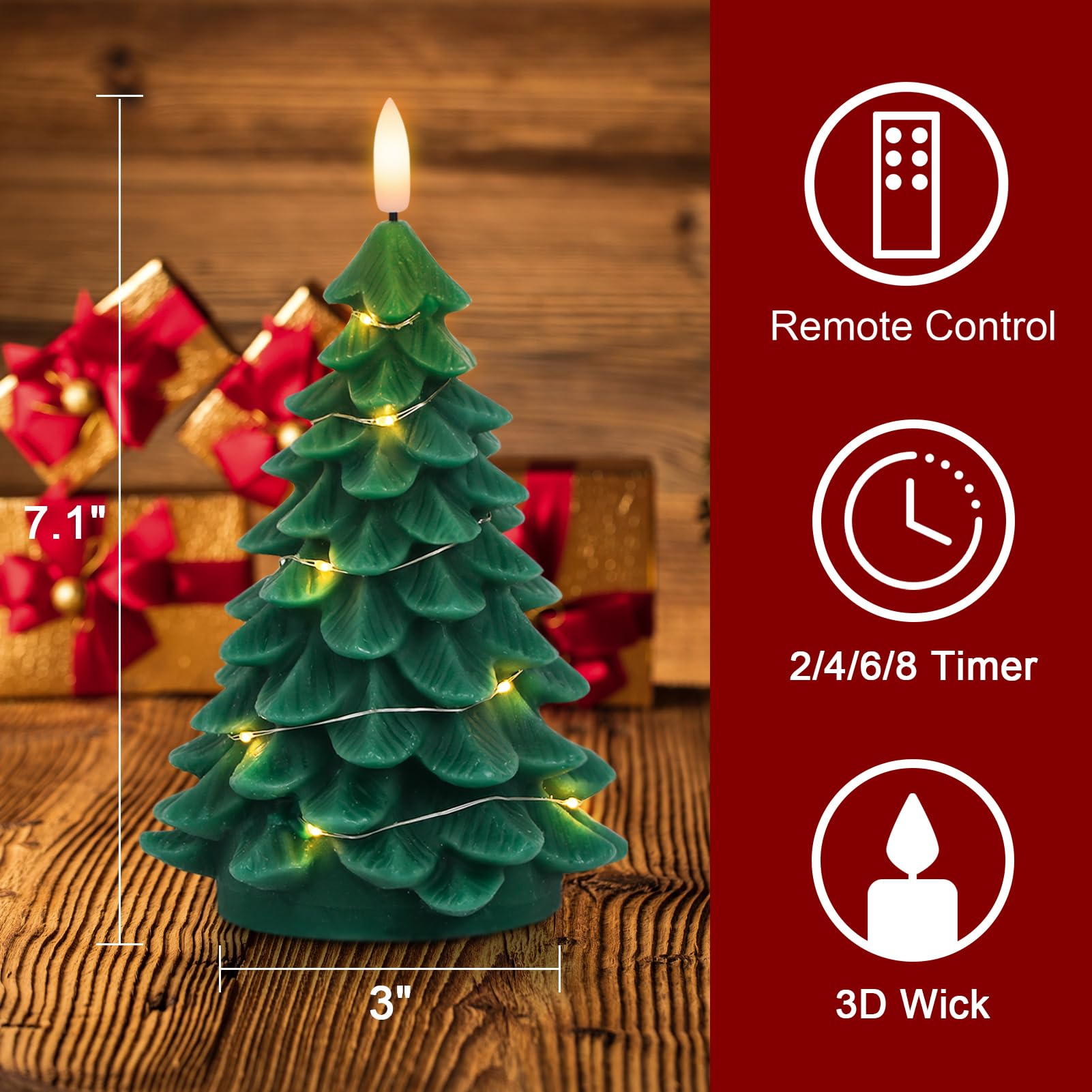 Eldnacele Christmas Tree Flameless Candles String Lights With 11 Key Remote And Timer, Battery Operated 3D Wick Flickering Real