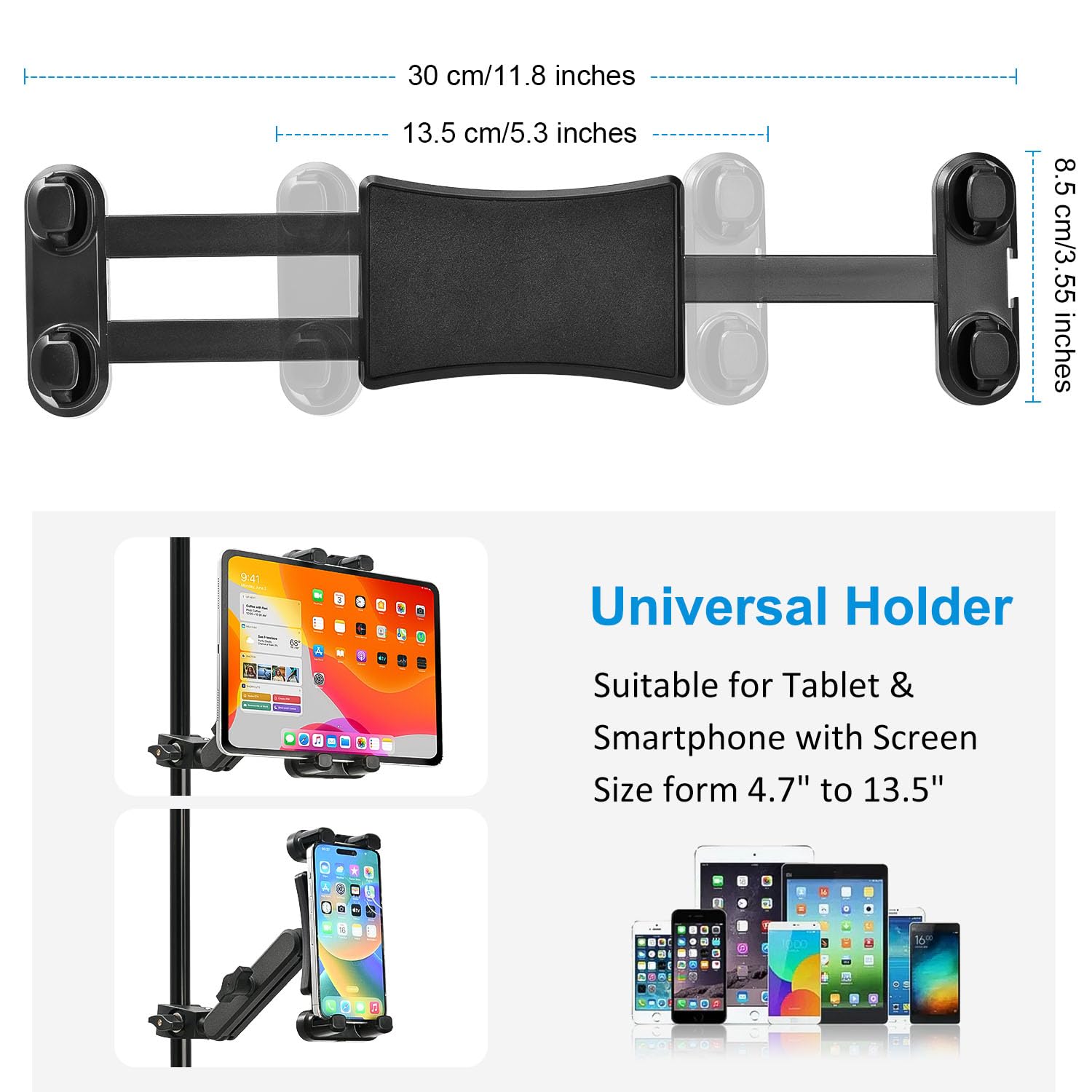 Zeleramdo Tablet Holder For Microphone Stand, Ipad Mic Stand Phone Holder 360 Rotation, Tablet Music Mount Compatible With Ipad