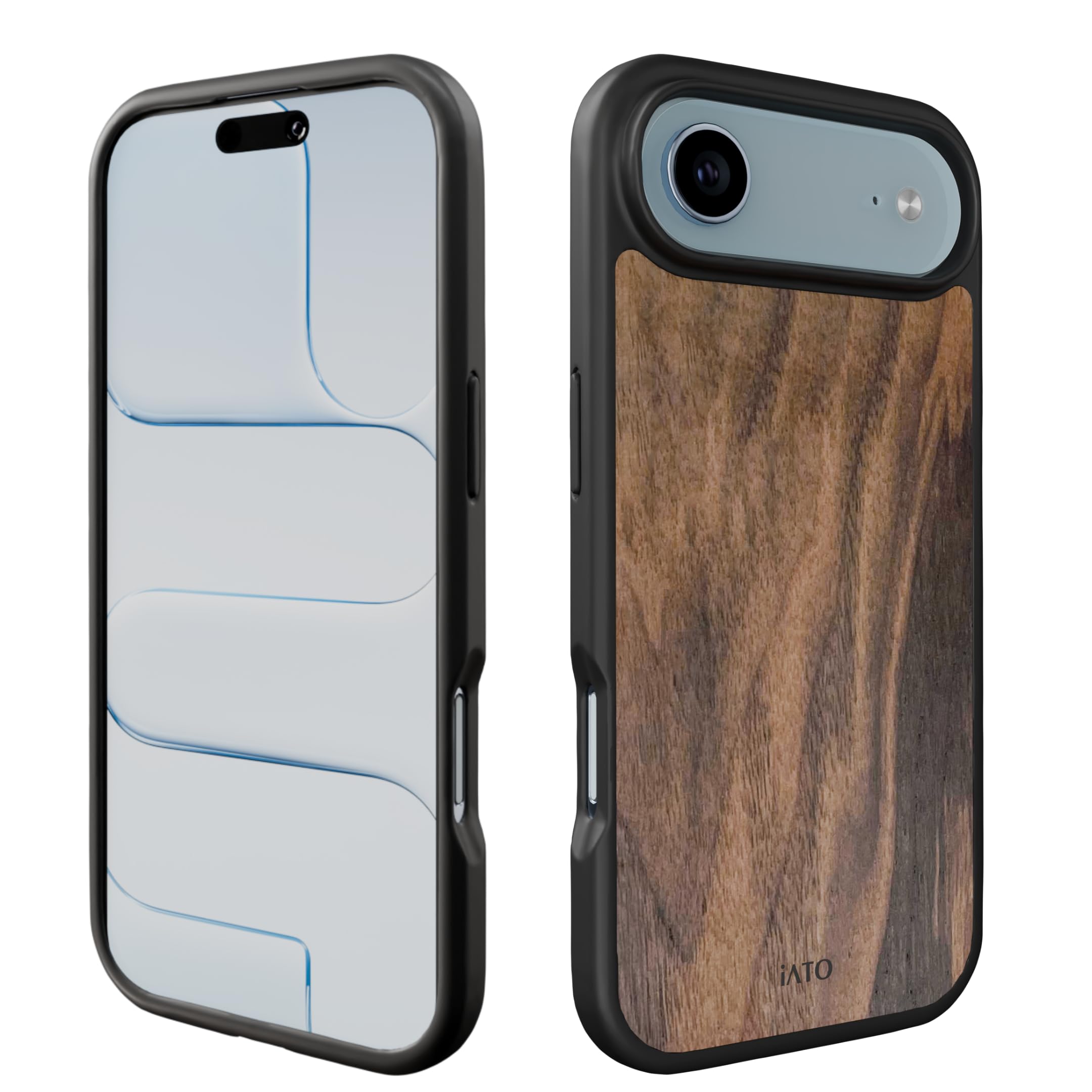 iATO iPhone Air Case MagSafe, Real Walnut Wood (6.5-inch) - Slim Protective TPU, Strong Magnet Ring, Raised Screen & Camera Lips