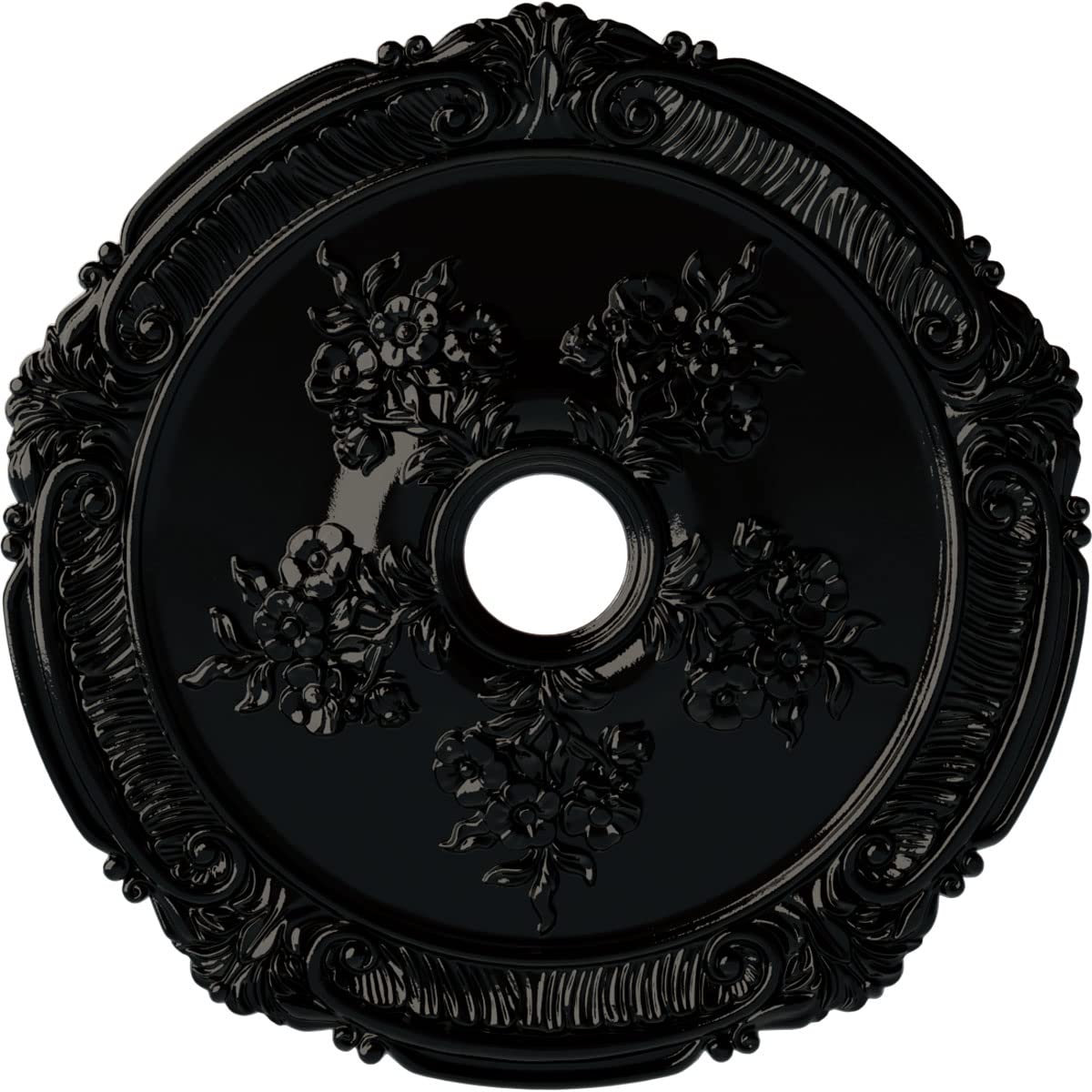 Ekena Millwork Cm26Atbps Attica With Rose Ceiling Medallion, 26''Od X 3 3/4''Id X 1 1/2''P, Hand Painted Black Pearl