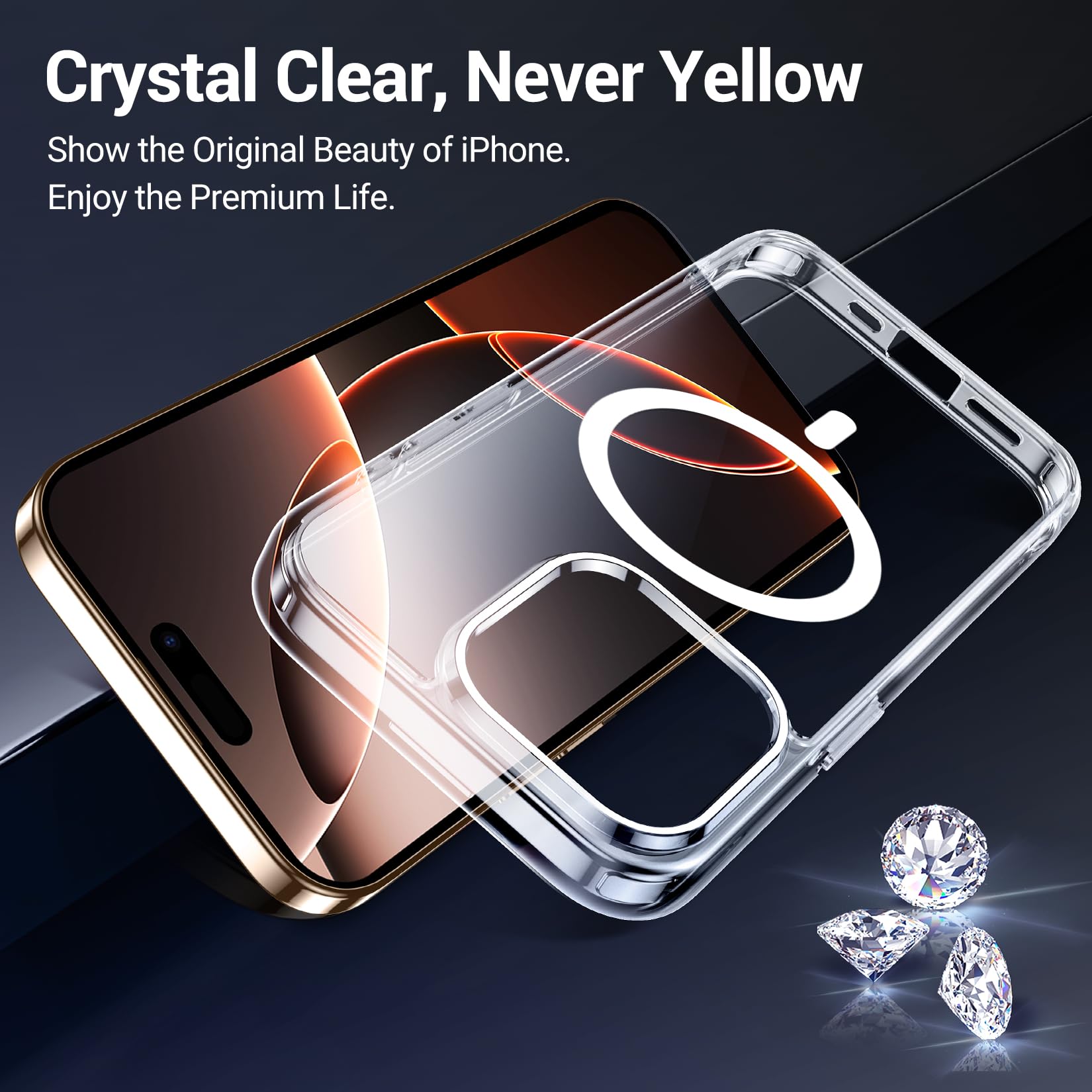 Red2Fire Magnetic For Iphone 16 Pro Max Case Clear, [Compatible With Magsafe][Anti Yellowing][Military Grade Protection] Slim Sh