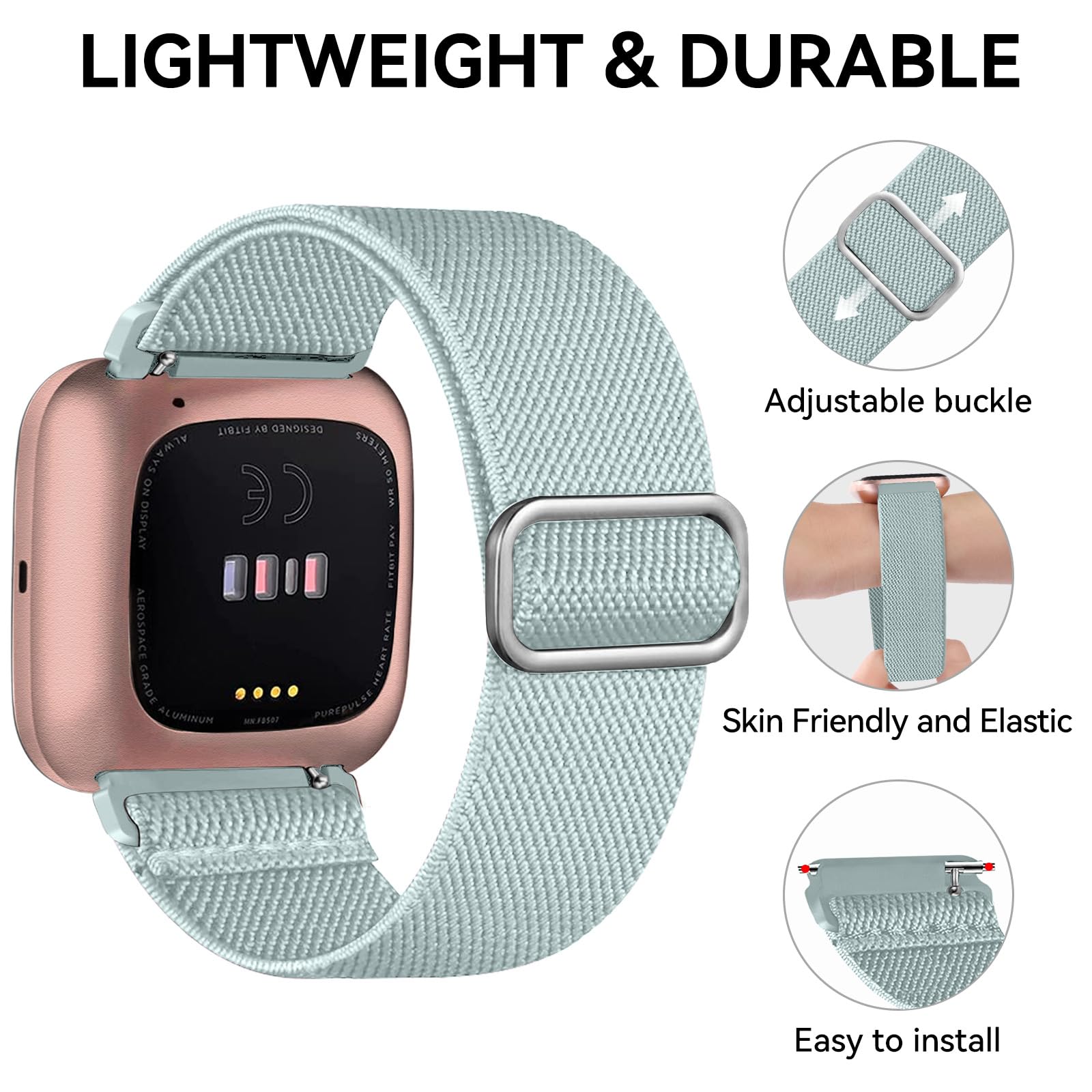 Chinber 5 Pack Bands Compatible With Fitbit Versa 2/6 Bands, Soft Adjustable Nylon Sport Band For Fitbit Versa Smart Watch Women