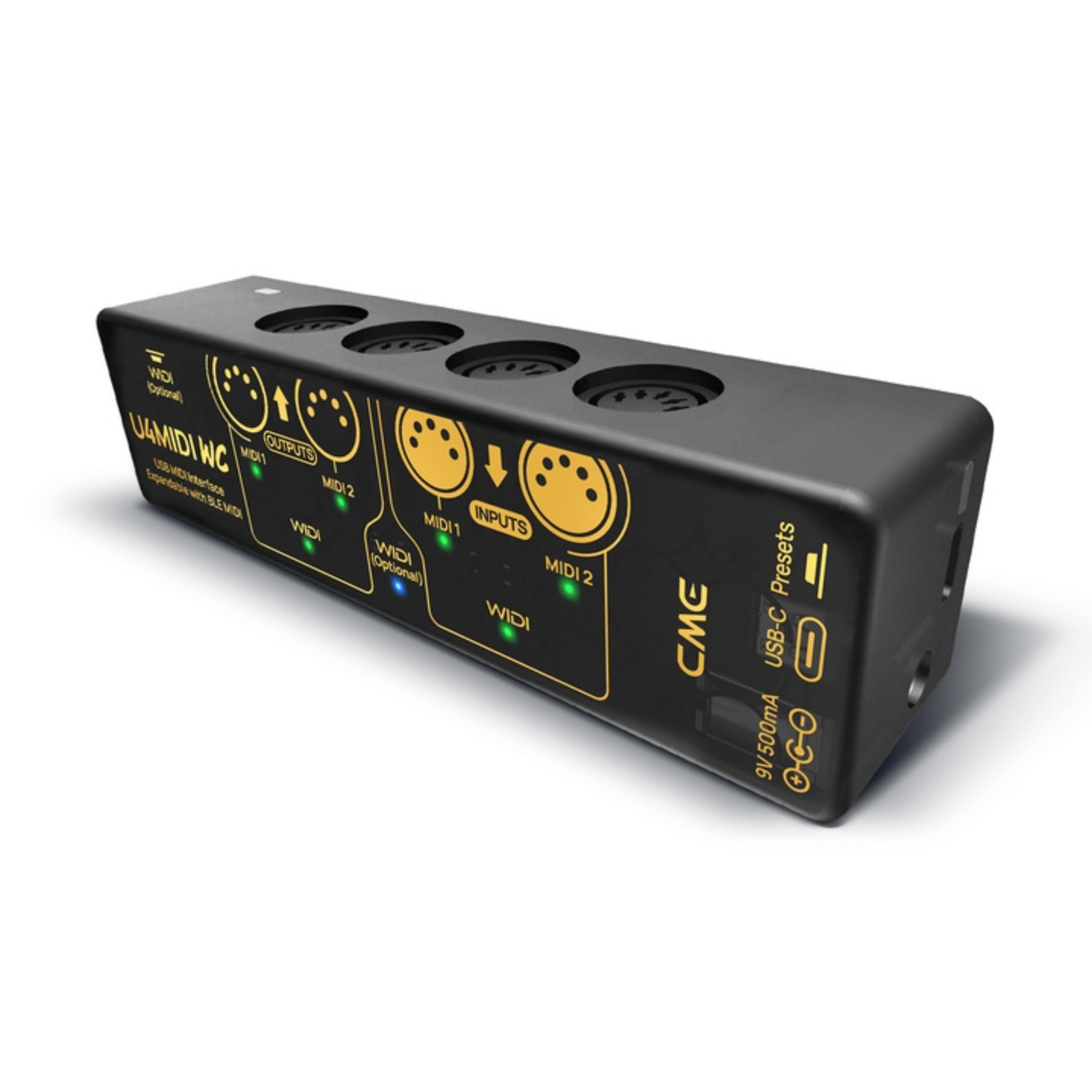 CME U4MIDI WC - Hybrid 2-in-2-out MIDI Interface with Router, Filter, Mapper, Optional WIDI Bluetooth MIDI, Standalone 9V Power 