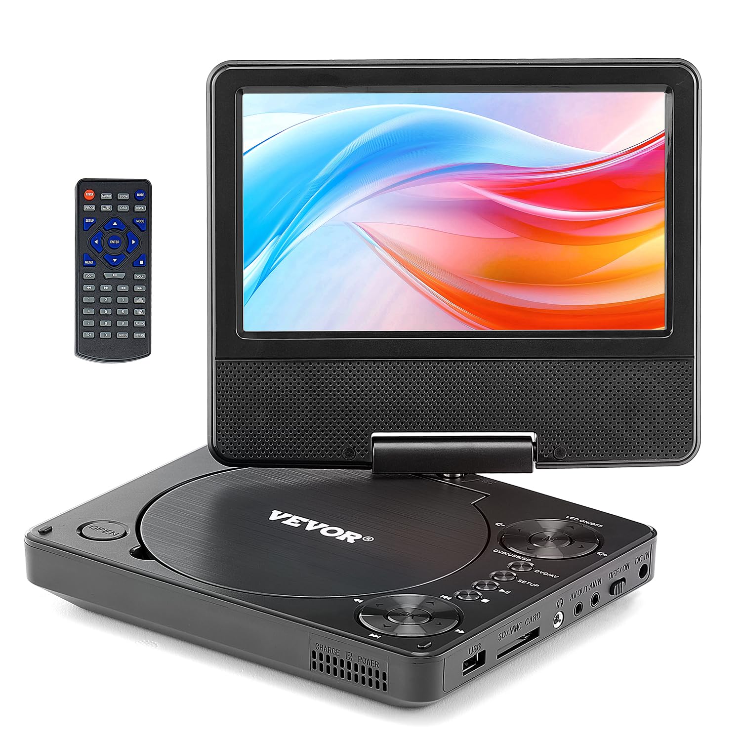VEVOR Portable DVD Player, 7 inch HD Swivel Display Screen, 4 Hours Built-in Rechargeable Battery, Dual Speakers, Support Sync T