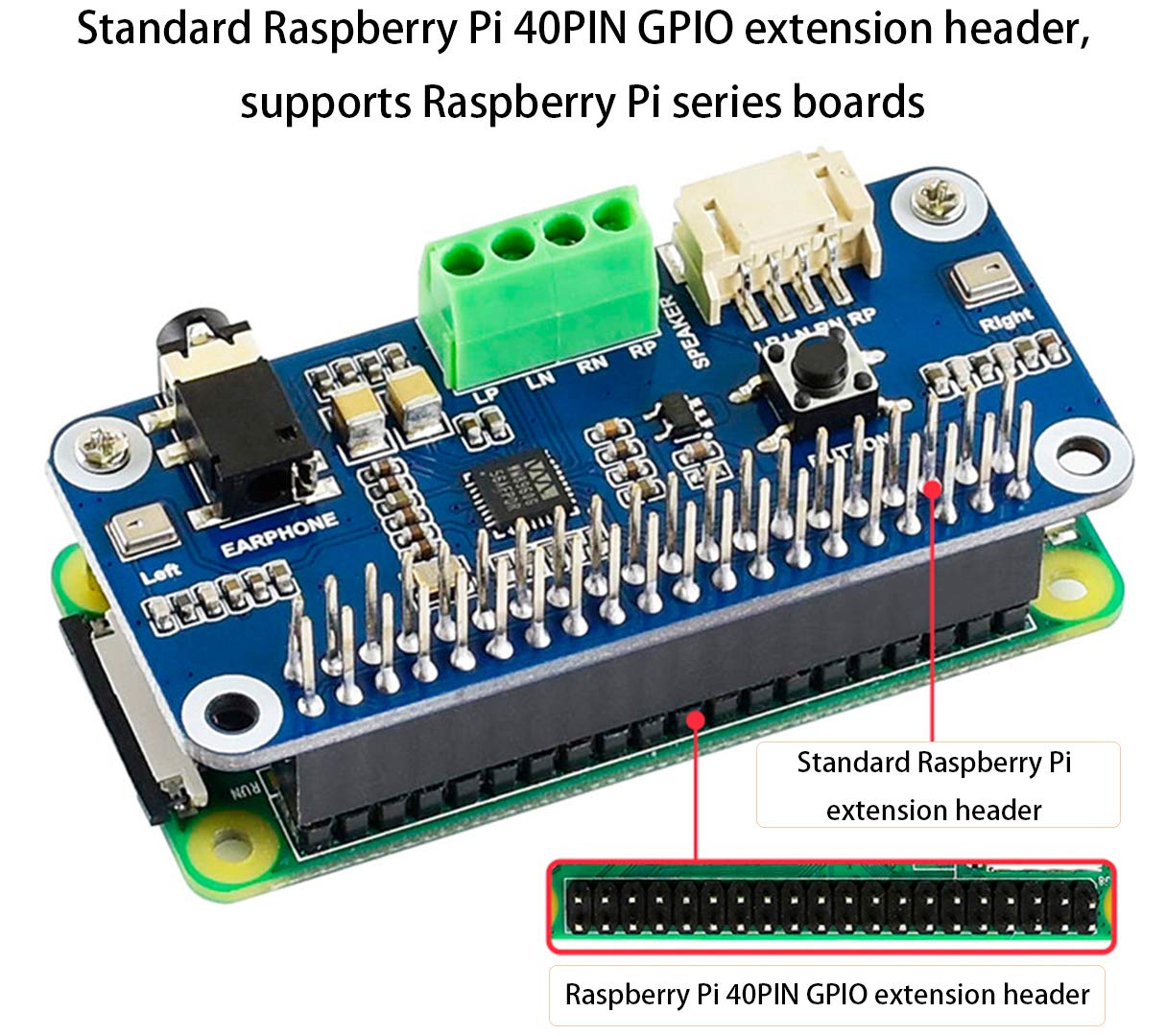 Wm8960 Audio Hat Module For Raspberry Pi 4B/3B+/3B/2B/B+/A+/Zero/Zero W/Pi Zero Wh,Wm8960 Hi Fi Sound Card Hat Stereo Codec, Pla