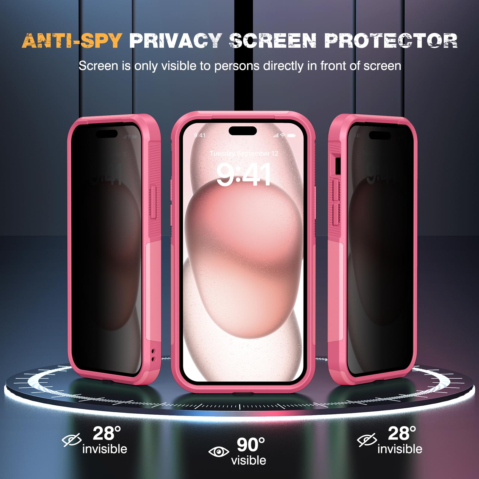 Diaclara Designed For Iphone 15 Pluscase, [With Privacy Screen Protector] [Anti Spy] [Military Grade Drop Protection] Heavy Duty