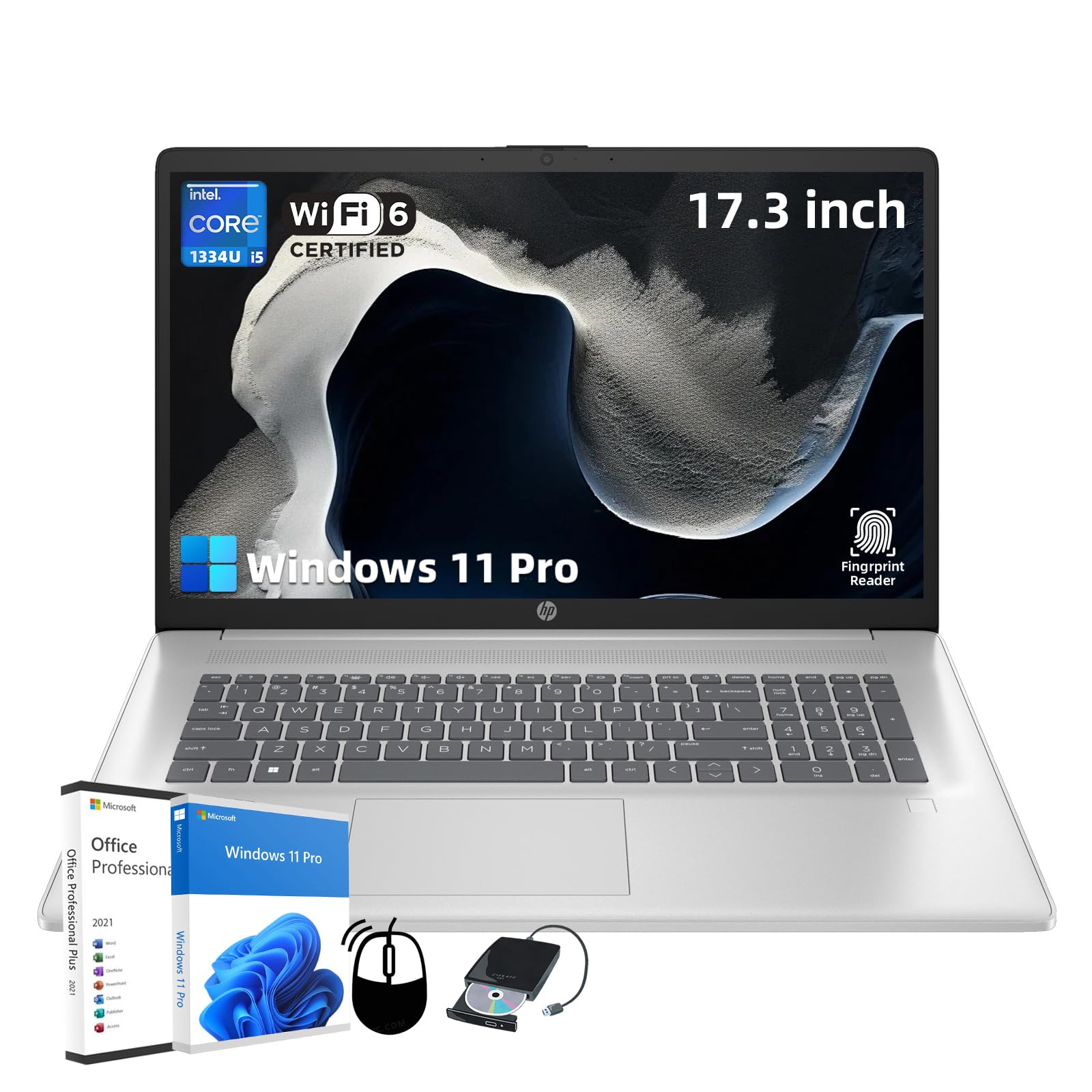 Hp 17T Premium Business Laptop - Ms Office Lifetime & External Dvd Drive, 17.3'' Hd+ Display, Intel 10-Core I5-1334U, Intel Grap