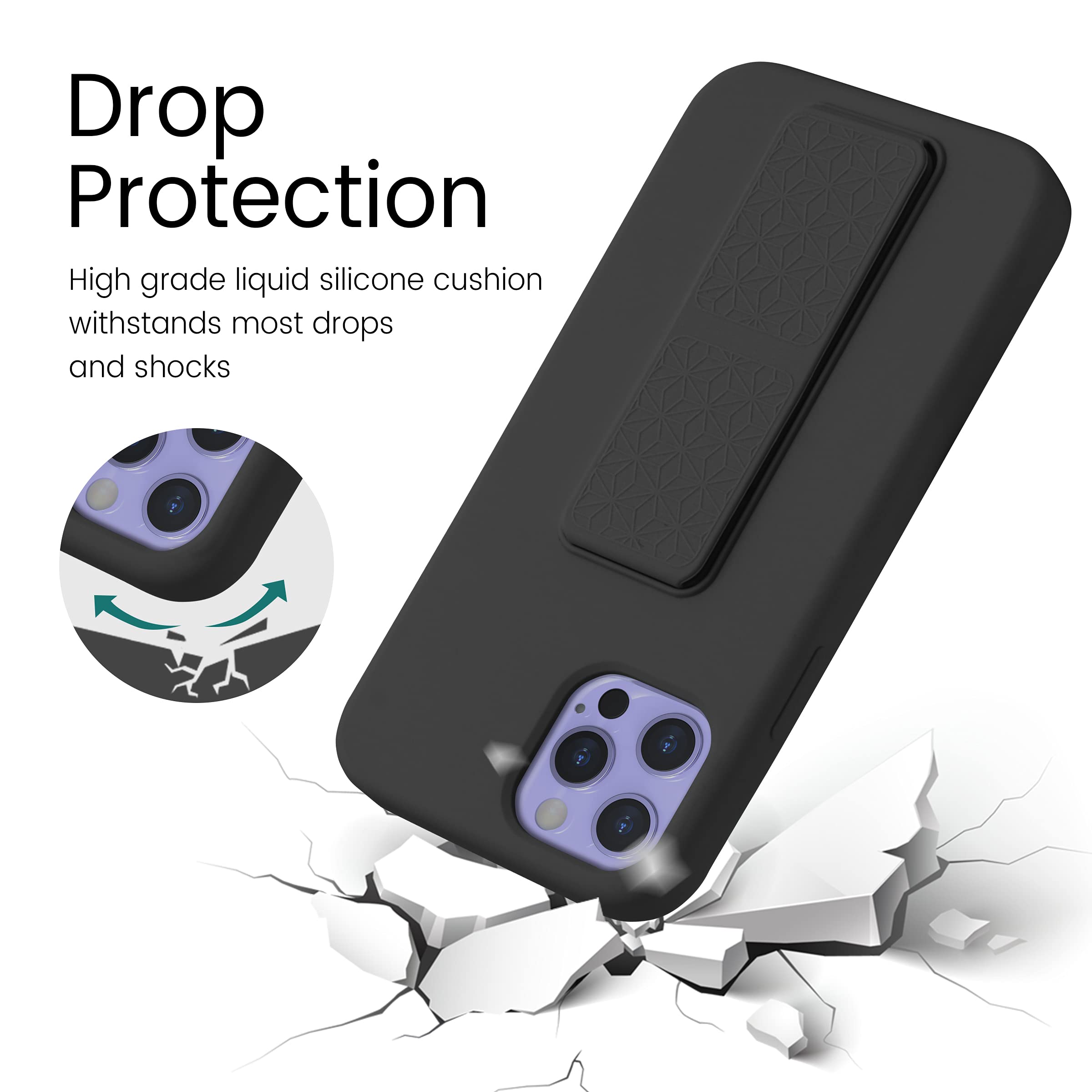 Laudtec Silicone Kickstand Case Compatible With Iphone 12/12 Pro Case Vertical And Horizontal Stand Hand Strap Kickstand, Flexib