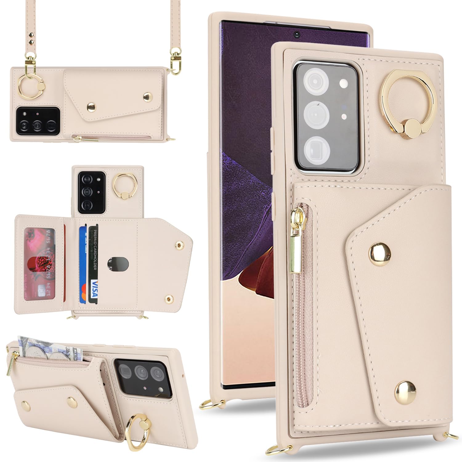 Lipvina For Samsung Galaxy Note 20 Ultra Case With Card Holder And Strap - Zipper Pocket,Crossbody Lanyard Strap,Credit Card Hol