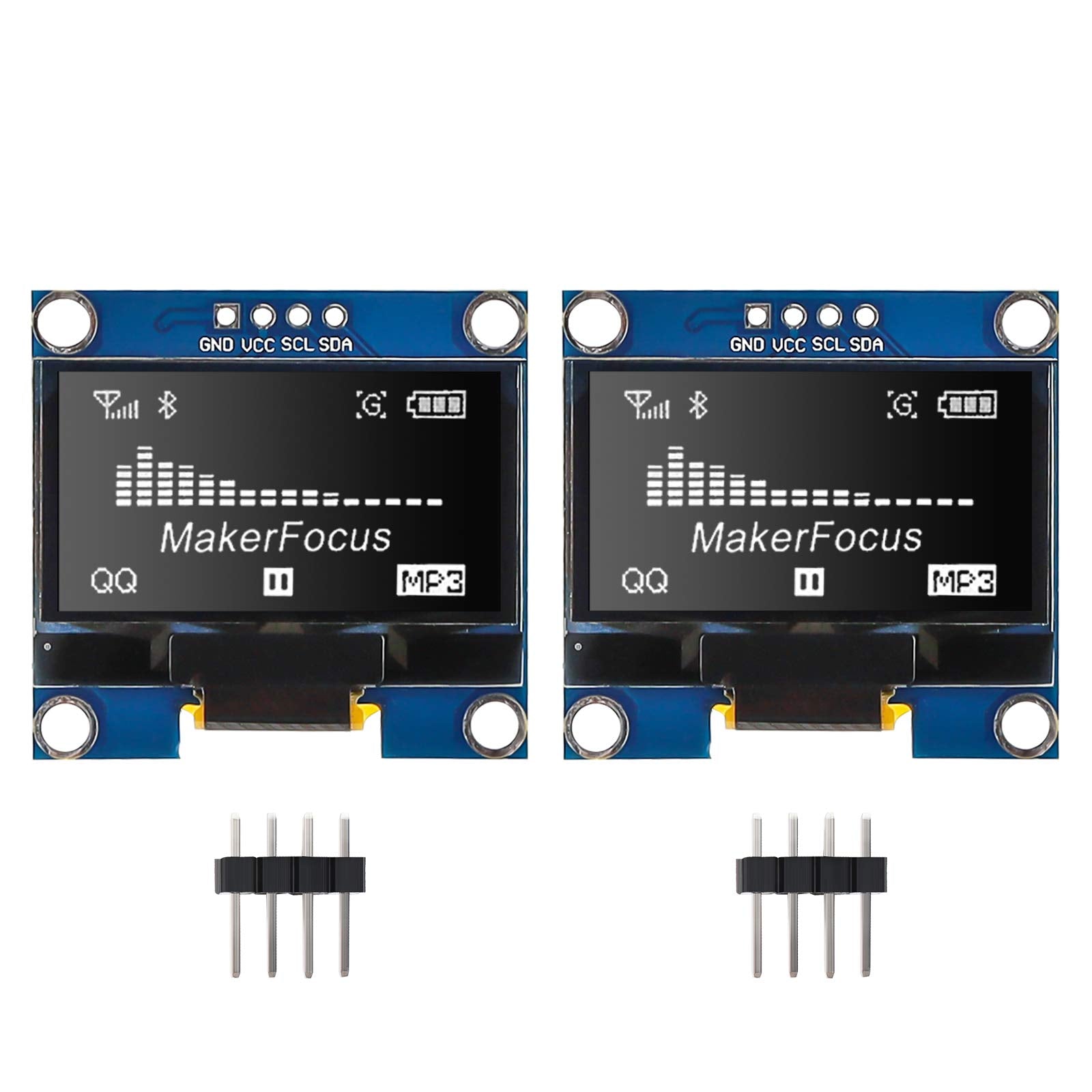 Makerfocus 2Pcs Oled Display Module I2C 128X64 1.3 Inch Display Module Ssd1106 White With Pins For Ar Duino Uno R3 Raspberry Pi