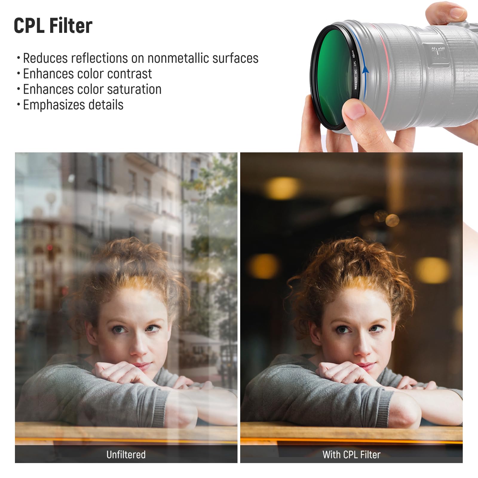 Neewer 49Mm Uv/Cpl/Nd Lens Filter Kit With Hard Shell Storage Case, Multicoated Optical Glass & Aluminum Alloy Frame, Uv + Circu