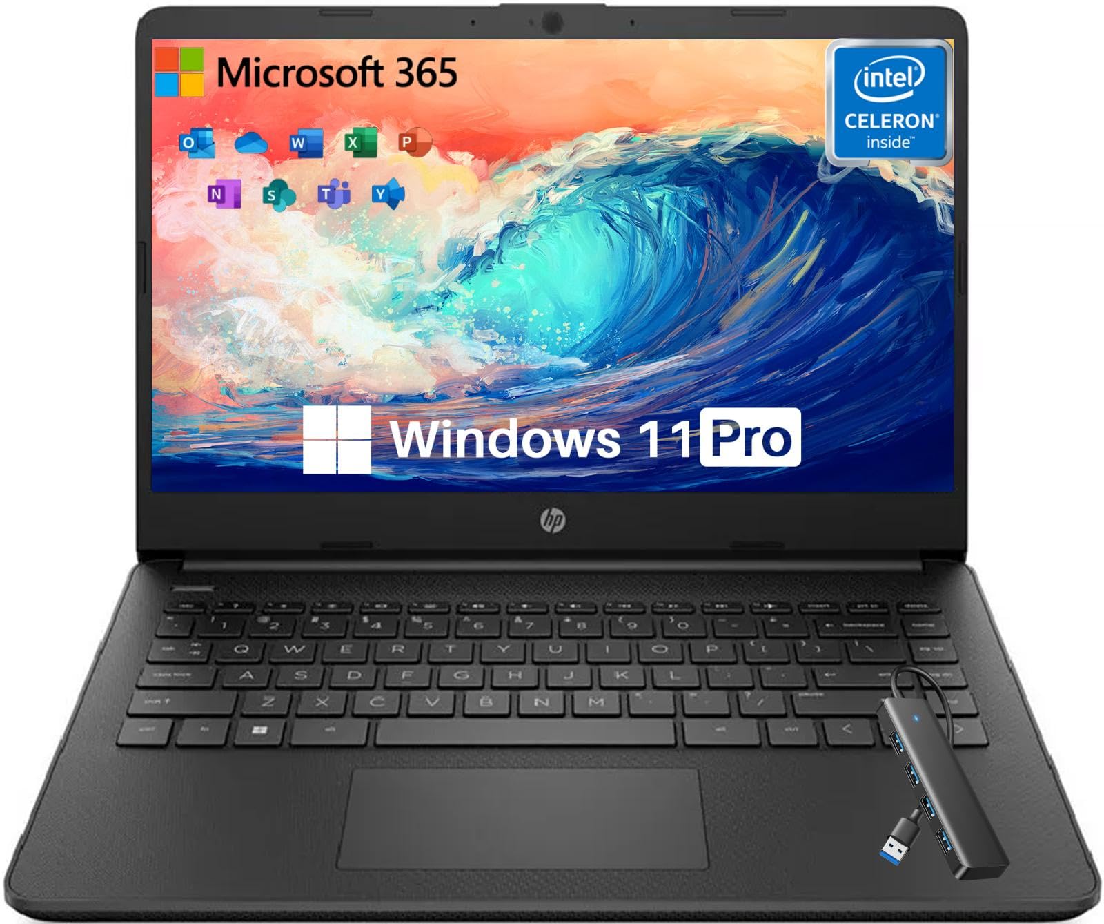 Hp 14 Inch Laptop Student Business, Intel Celeron N4120, 16 Gb Ram, 384 Gb Storage(128Gb Emmc+256Gb Msd), 1-Year Office 365, Int