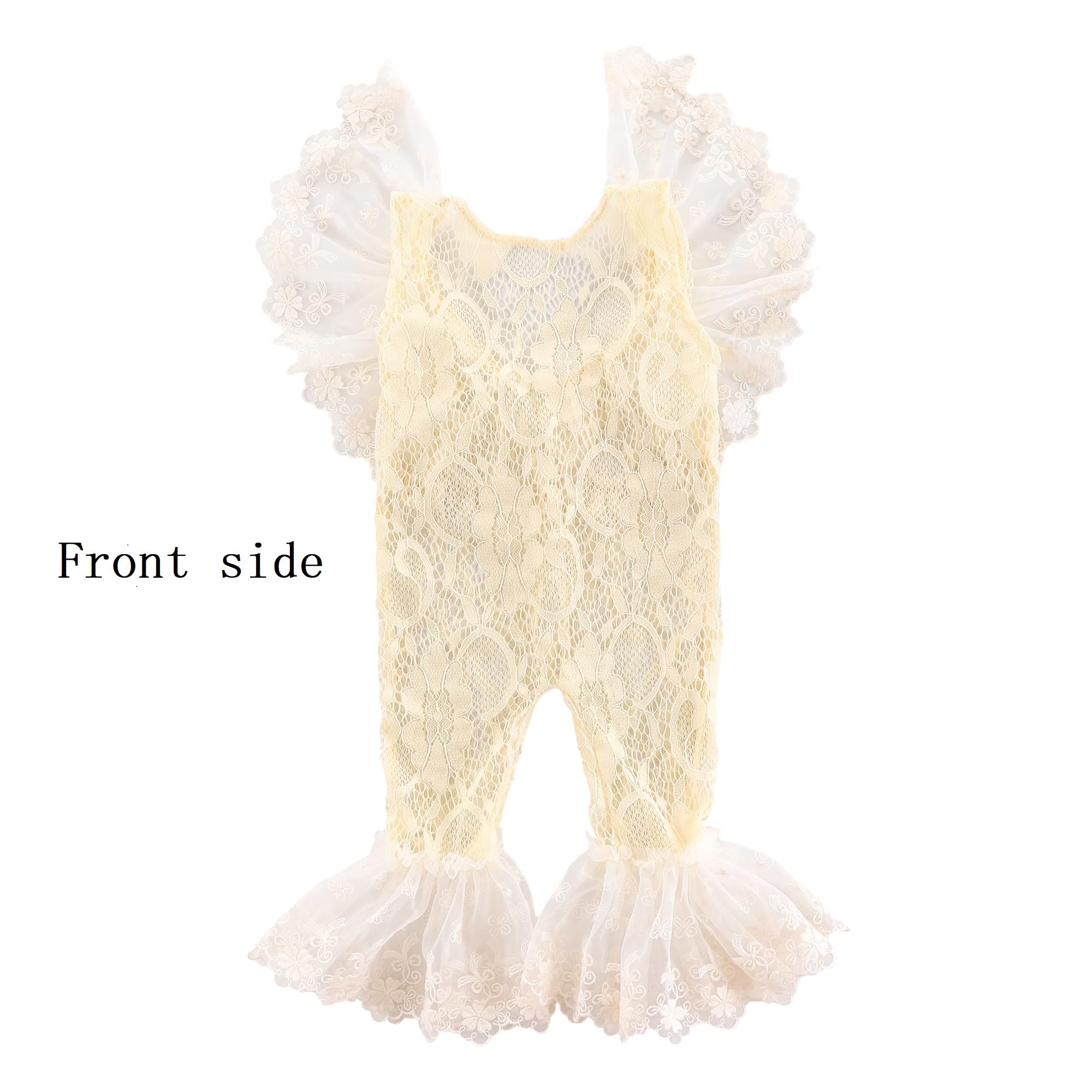 Holibeat Newborn Girl Photography Props Baby Girl Photoshoot Outfits Infant Beige Girl Lace Romper Costume 0 2M (Beige)