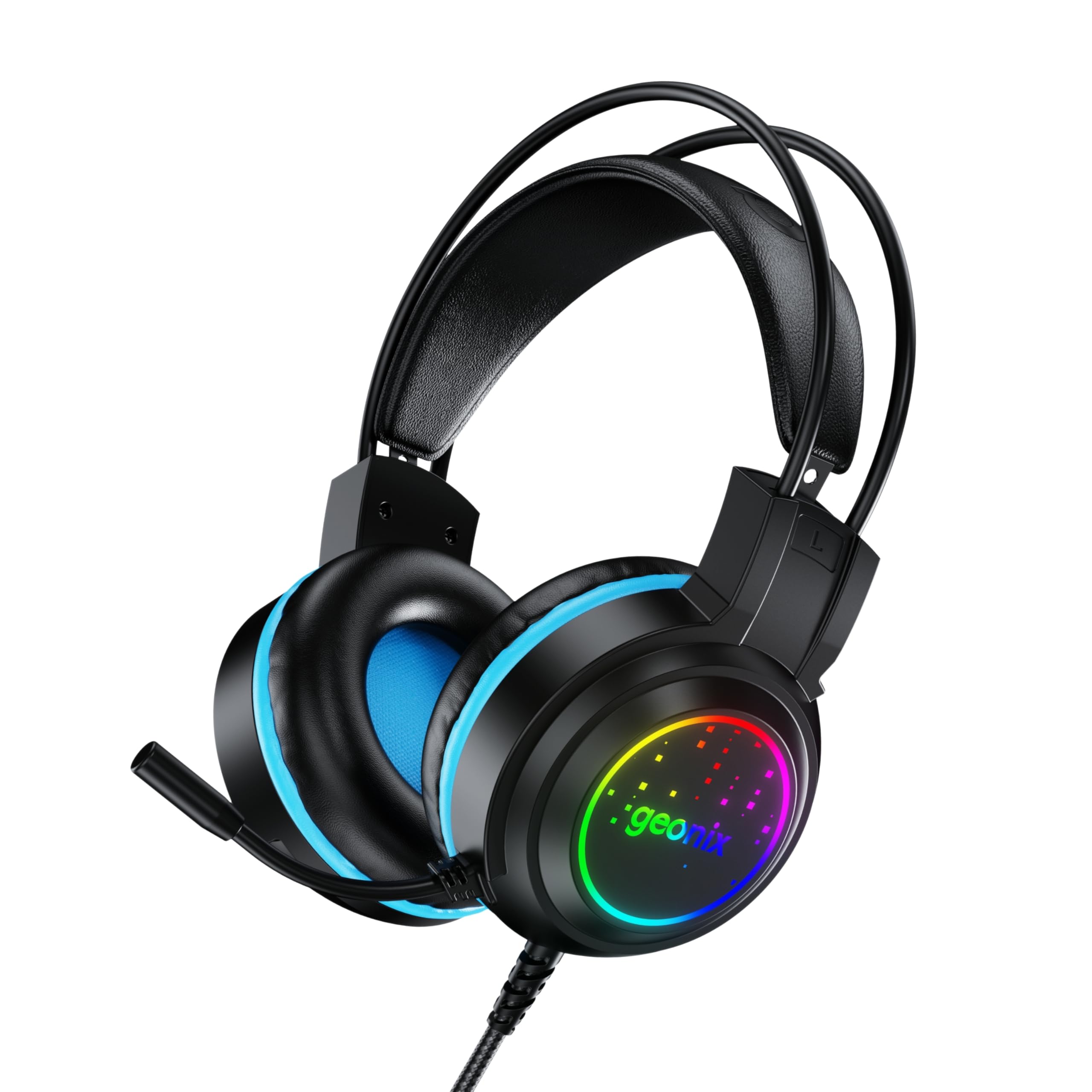 Geonix Audicle Uno Stereo Wired Gaming On Ear Headphone With Rgb Light For Earcups, 50Mm Neodymium Drivers, 2 Meter Nylon Braide