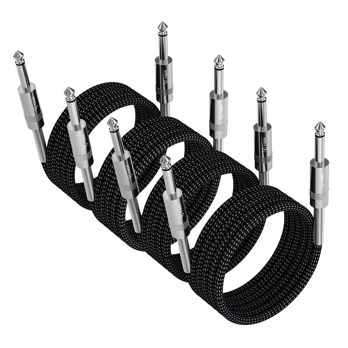 Fibbr 6.35Mm To 6.35Mm Stereo Audio Cable 10Ft 4 Pack, Straight 1/4' Ts Audio Guitar Male Jack Instrument Lead With Nylon Braided For Electric Guitar, Bass, Amplifier, Mixer, Keyboard, Speaker
