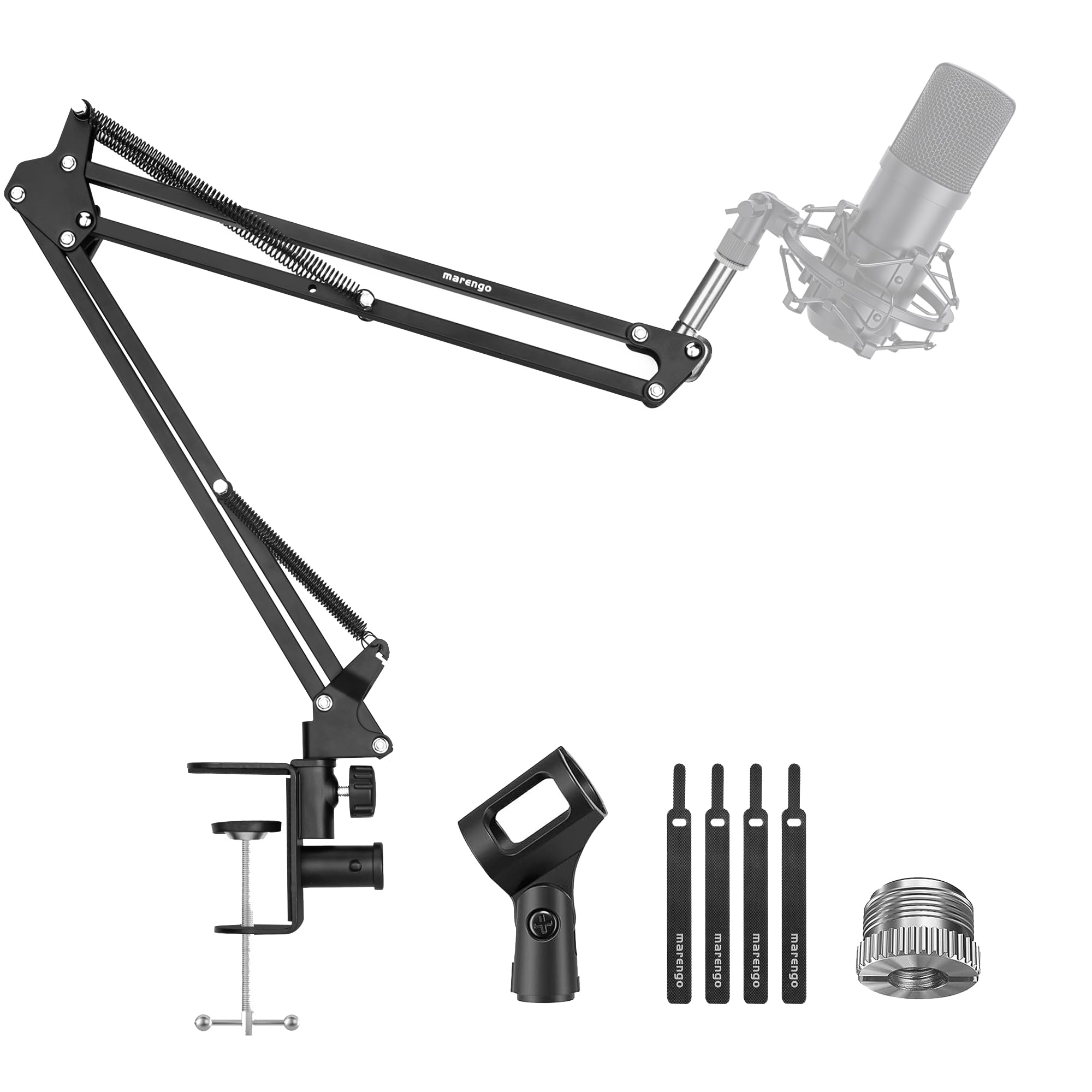 Marengo Mic Boom Arm Desk Microphone Stand Adapter Mic Holder Adjustable with 3/8  to 5/8  Screw for Blue Yeti Snowball, HyperX 