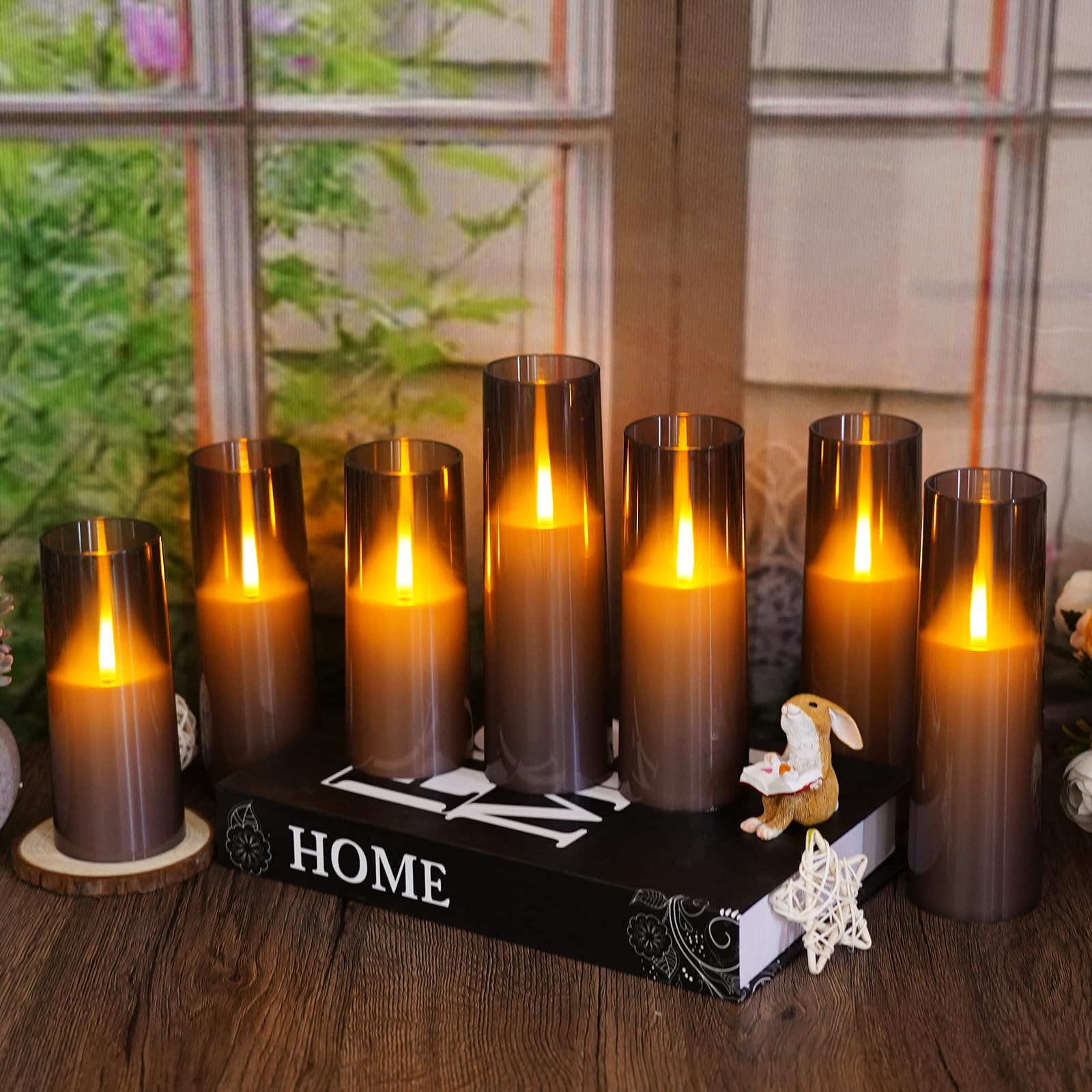 Kakoya Realistic Flickering Flame Electric Pillar Candles, 7Pcs Battery Operated With Remote Timer, Ideal For Home Decor, Christ