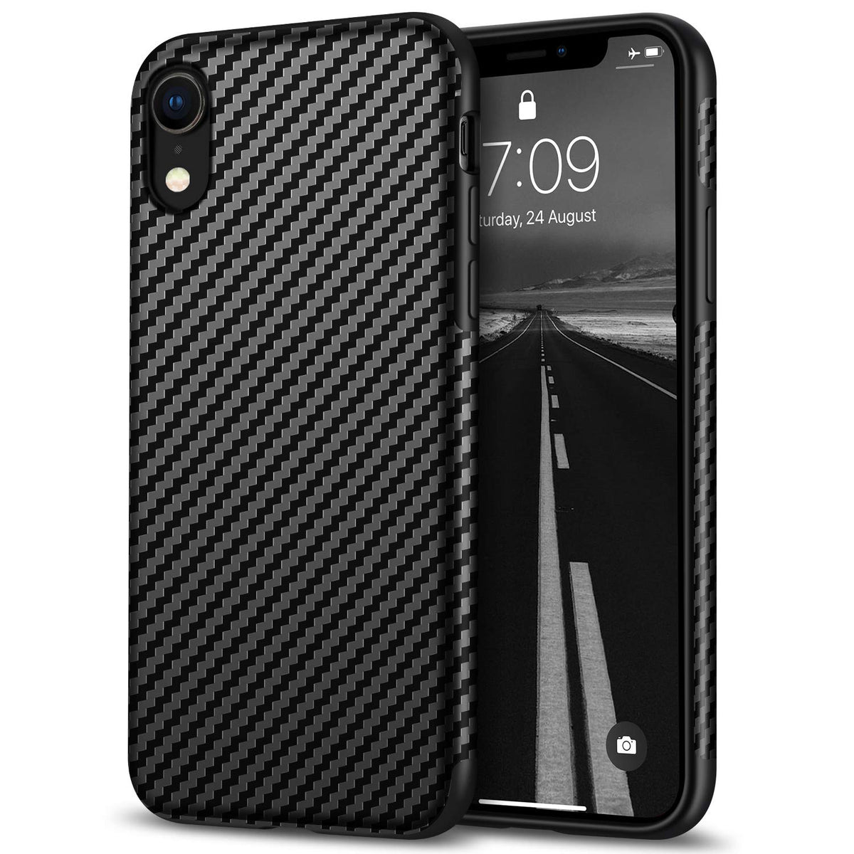 Tasikar Compatible With Iphone Xr Case Good Grip Slim Carbon Fiber Leather Case For Iphone Xr (2018)   Black